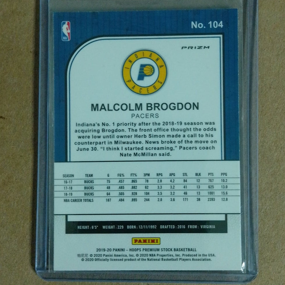 Malcolm Brogdon 2019-20 Panini Hoops premium stock cracked ice rwb #104 NBA Basketball indiana pacers excellent