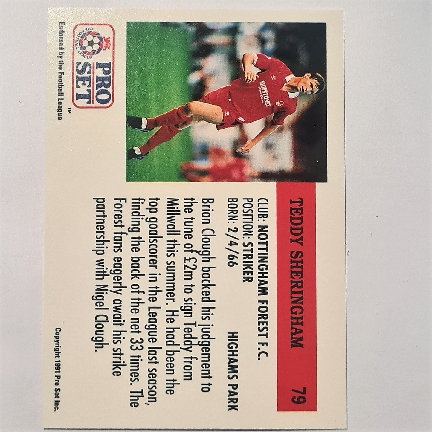 Teddy Sheringham 1991-92 Pro Set Football League Soccer #79 Nottingham Forest Case Fresh Sleeved stunning example