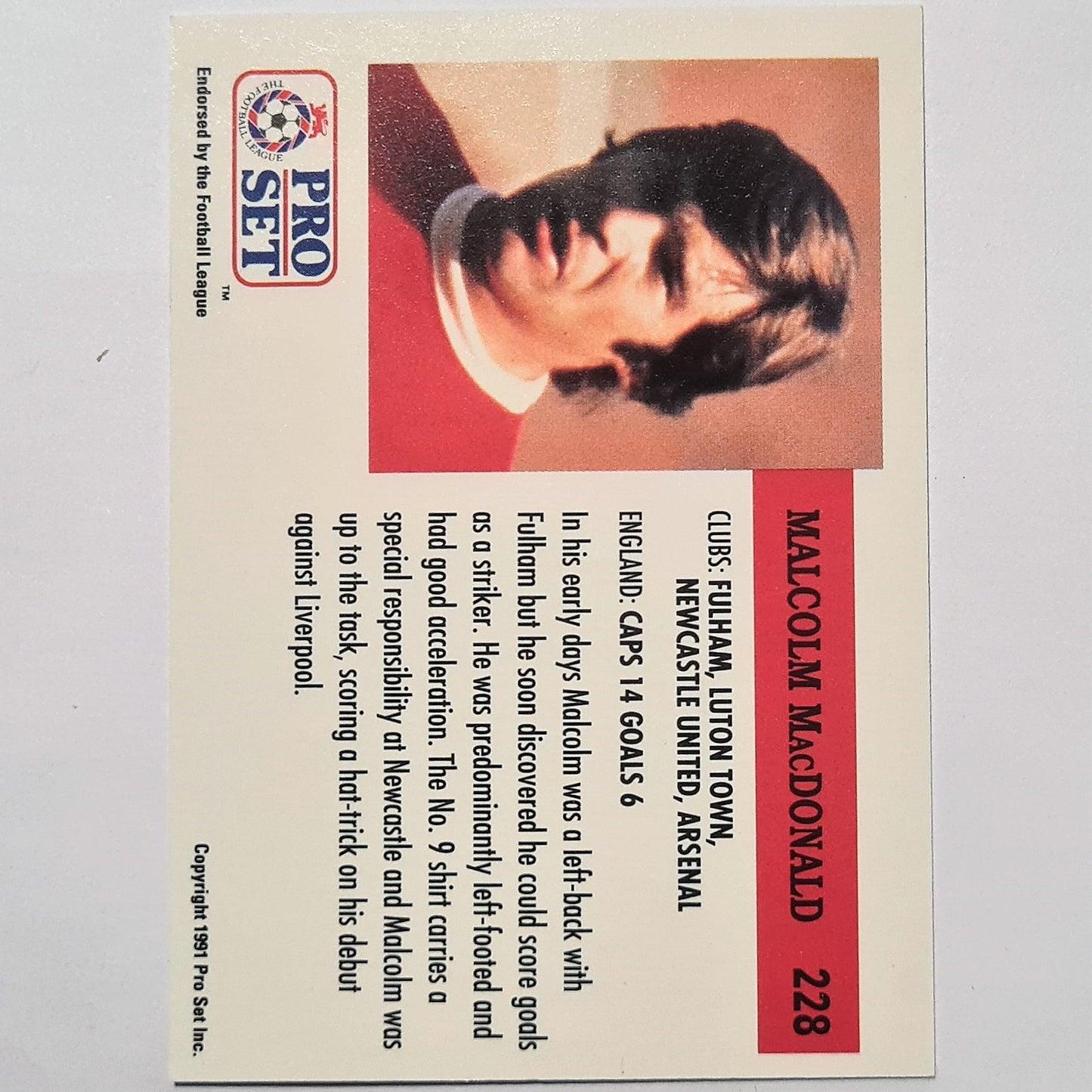 Malcolm MacDonald Legend card 1991-92 Pro Set Football League Soccer #228 Arsenal England Case Fresh Sleeved stunning example