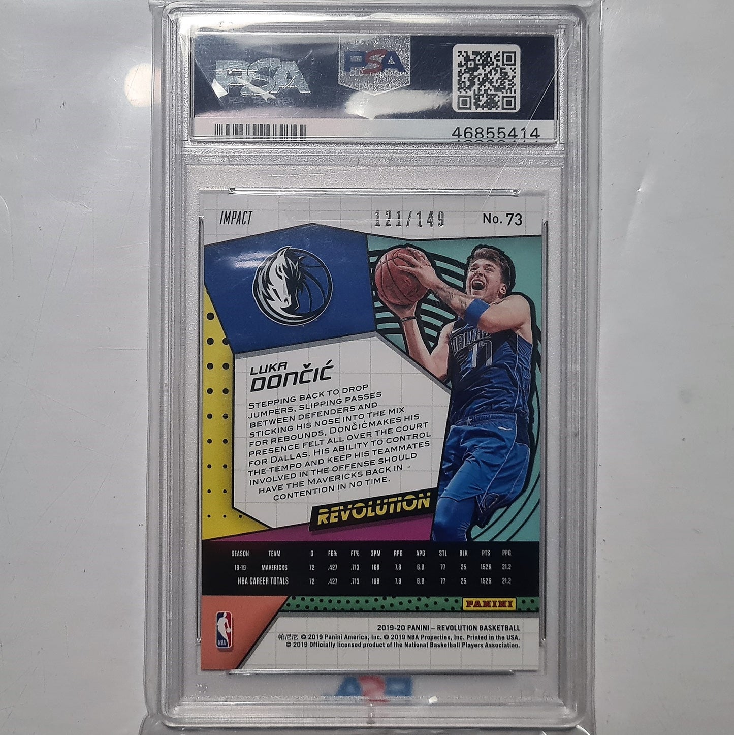 2019-20 Luka Doncic Panini Revolution Impact 121/149 card #73 Dallas Mavericks PSA 9 GRADED SLABED