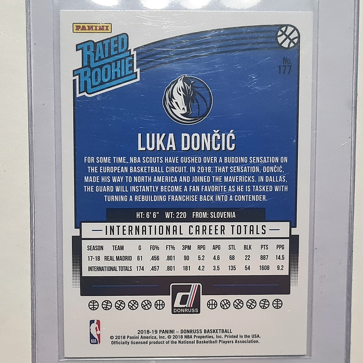 2018-19 Luka Doncic Panini Donruss Rated Rookie #177 Dallas Mavericks, neuwertig