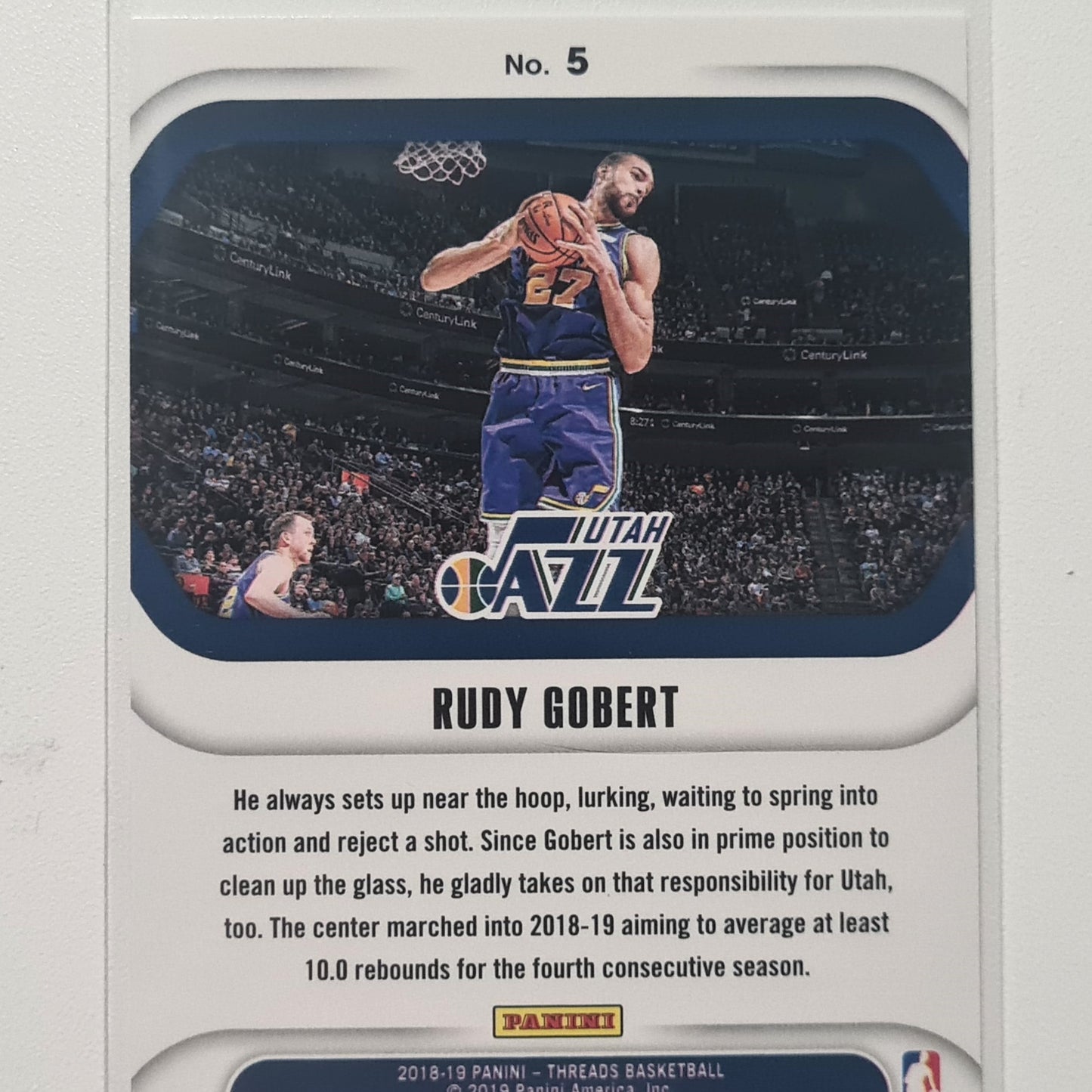 Rudy Gobert 2018-19 Panini Threads #5 NBA Basketball Board of Directors Utah Jazz hervorragend mit Ärmeln