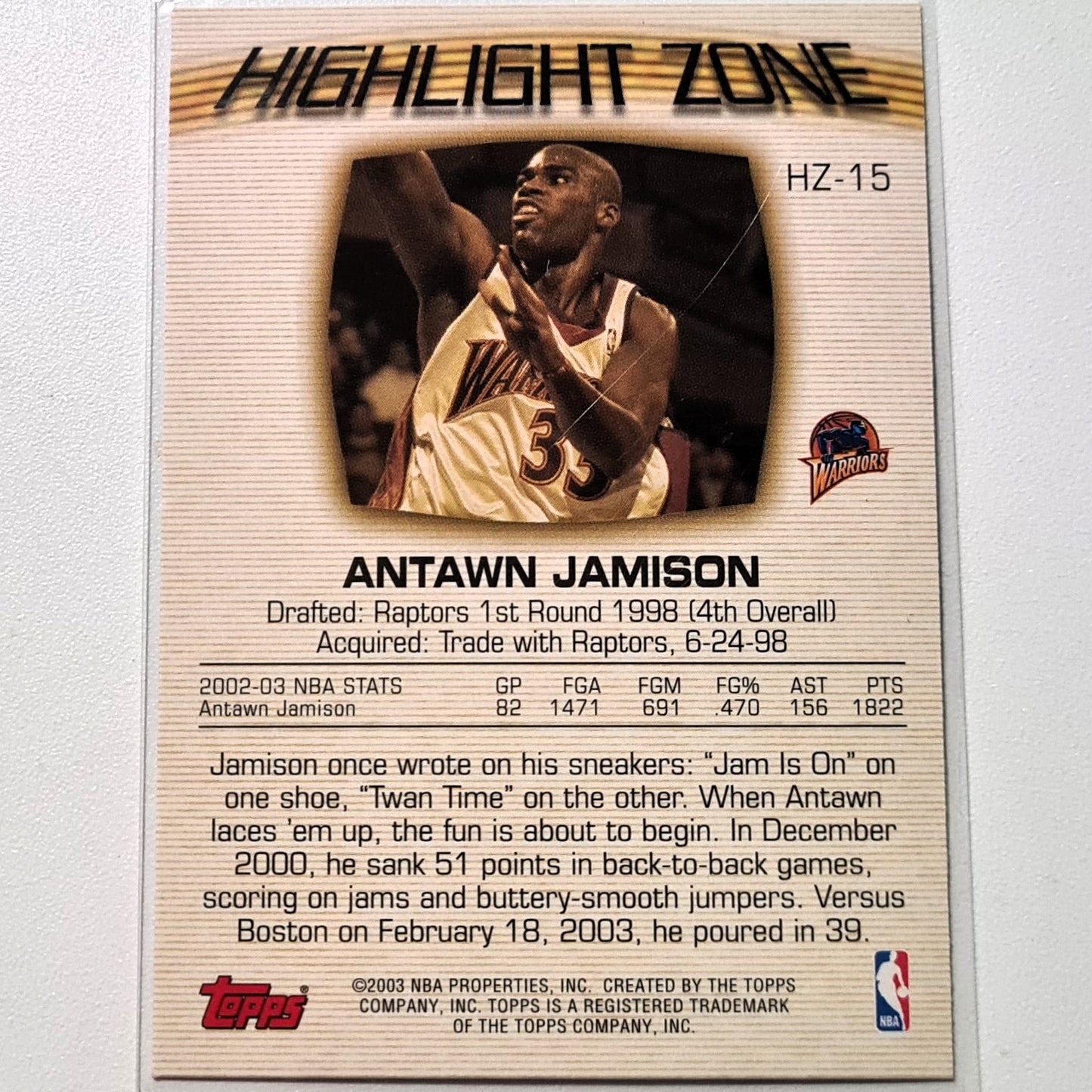 Antawn Jamison 2003 Topps Highlight Zone HZ-15 NBA Basketball Golden State Warriors Hervorragende Ärmel