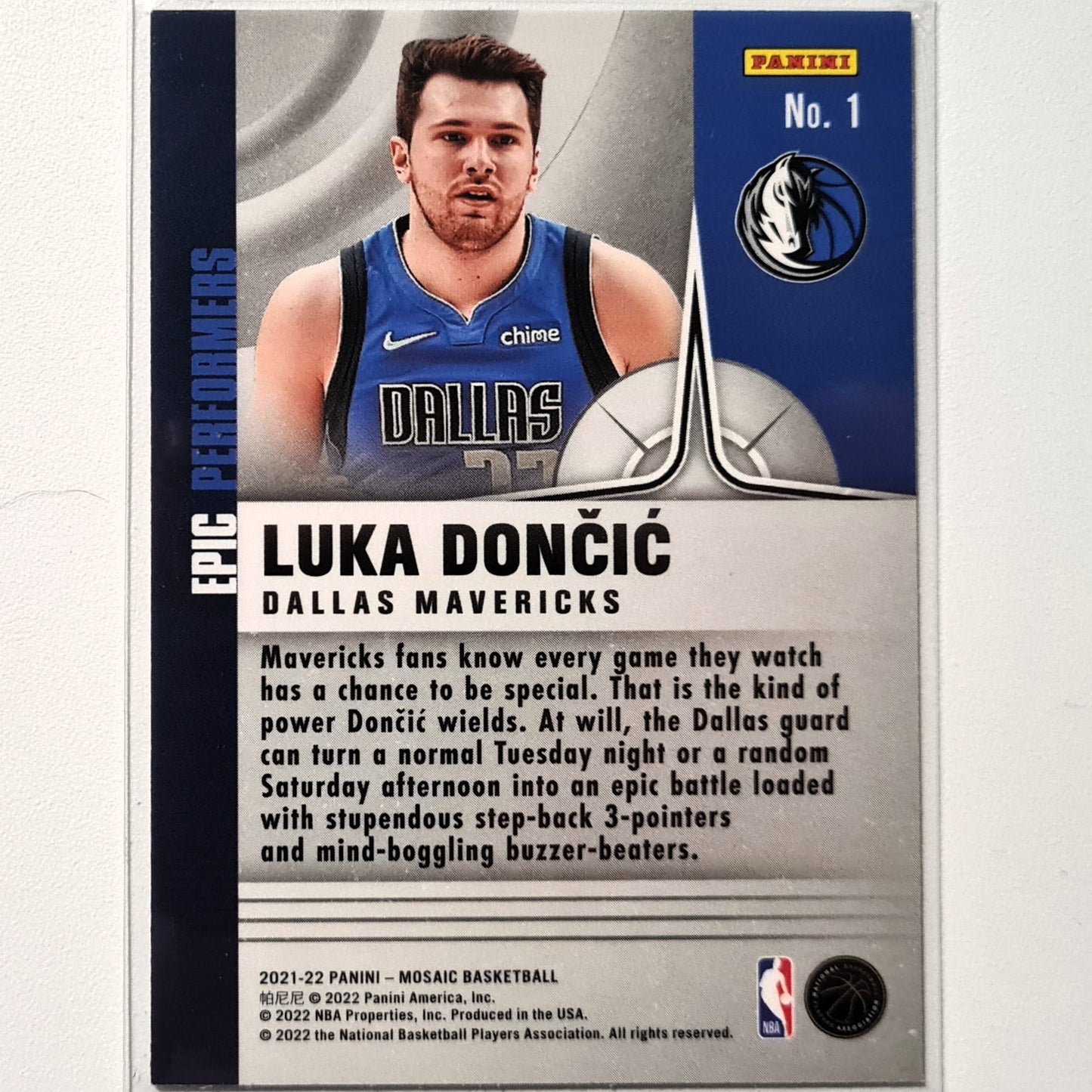Luka Doncic 2021-22 Panini Mosaic #1 Epic Performers NBA Basketball Dallas Mavericks Mint Sleeved