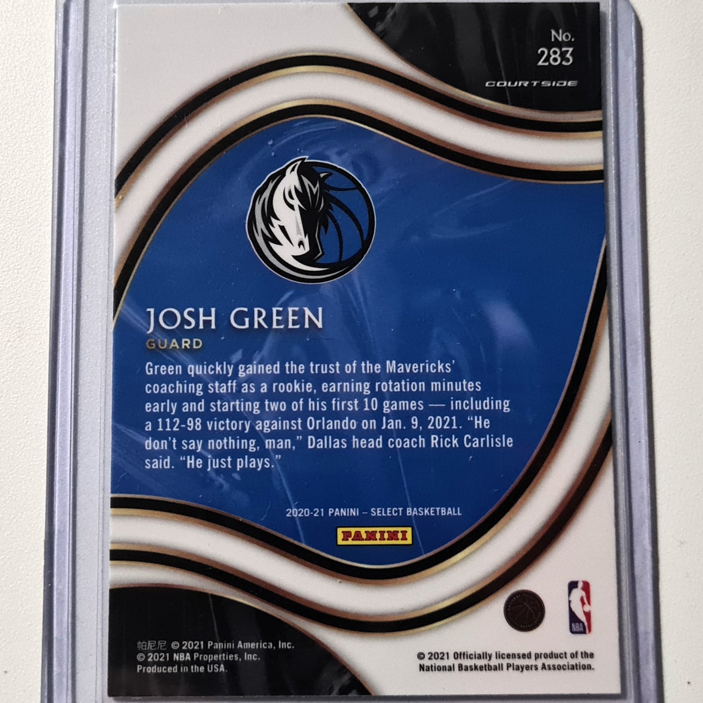 Josh Green 2020-21 Panini Select Courtside Rookie RC #283 NBA Basketball Dallas Mavericks Mint Sleeved