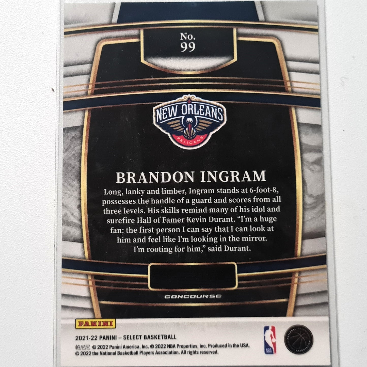 Brandon Ingram 2021-22 Panini Select #99 NBA Basketball New Orleans Pelicans Mint Sleeved