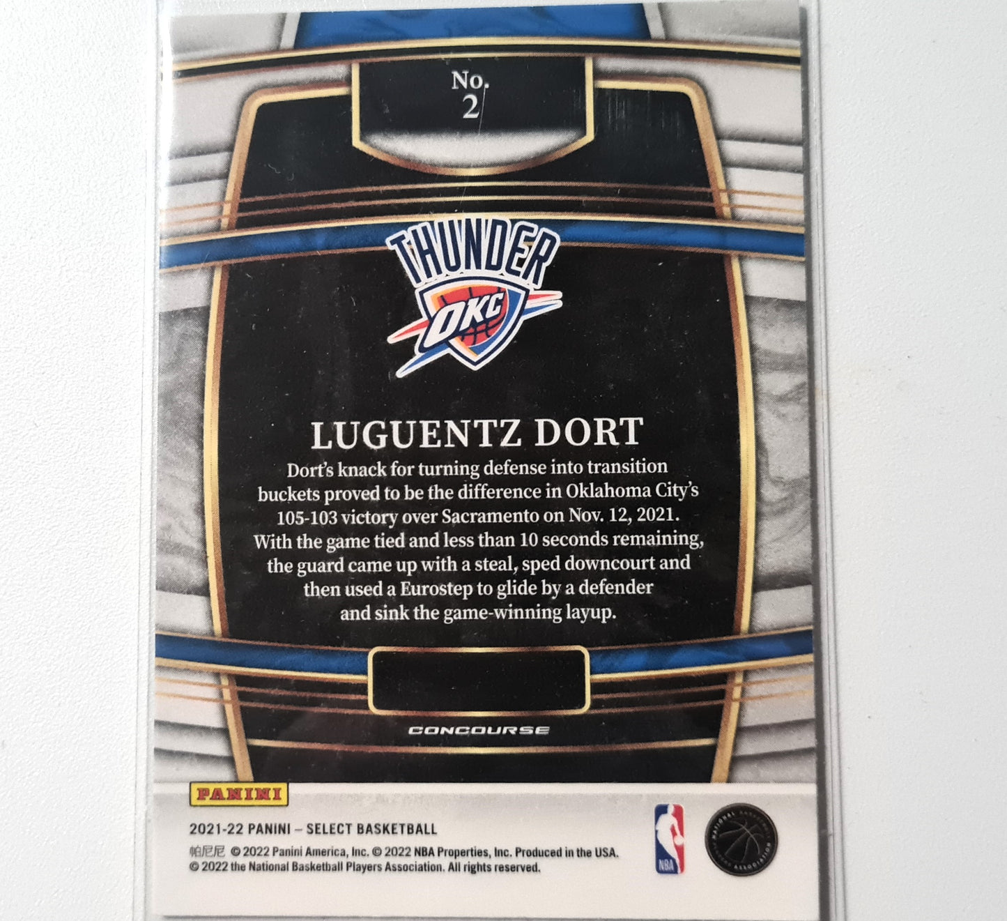 Luguentz Dort 2021-22 Panini Select #4 NBA Basketball Oklahoma City Thunder Mint Sleeved