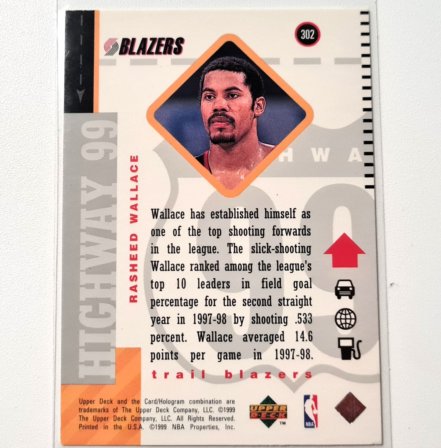 Rasheed Wallace 1999 Upper-Deck Highway 99 #302 NBA Basketball Toronto Trail Blazers Superb Sleeved
