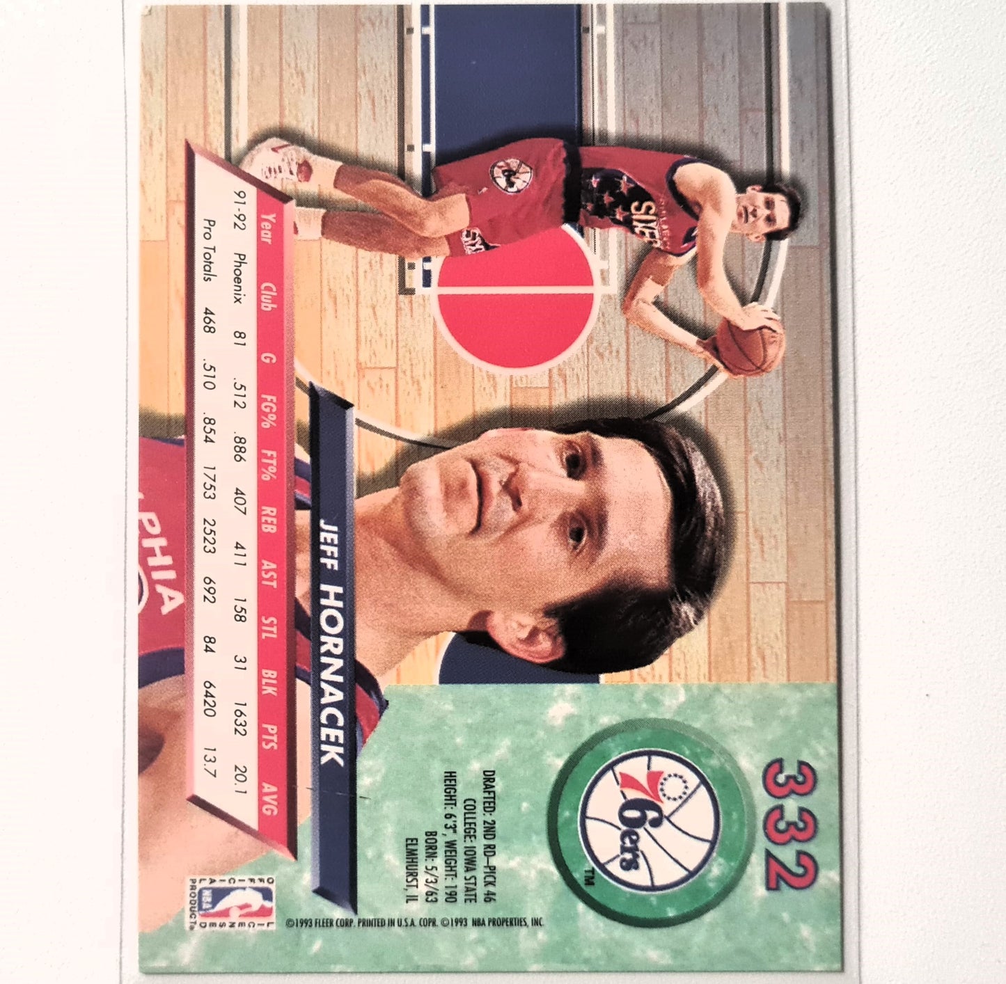 Jeff Hornacek 1993 Fleer Ultra 92-93 #332 NBA Basketball Philadelphia 76ers Gute Ärmel