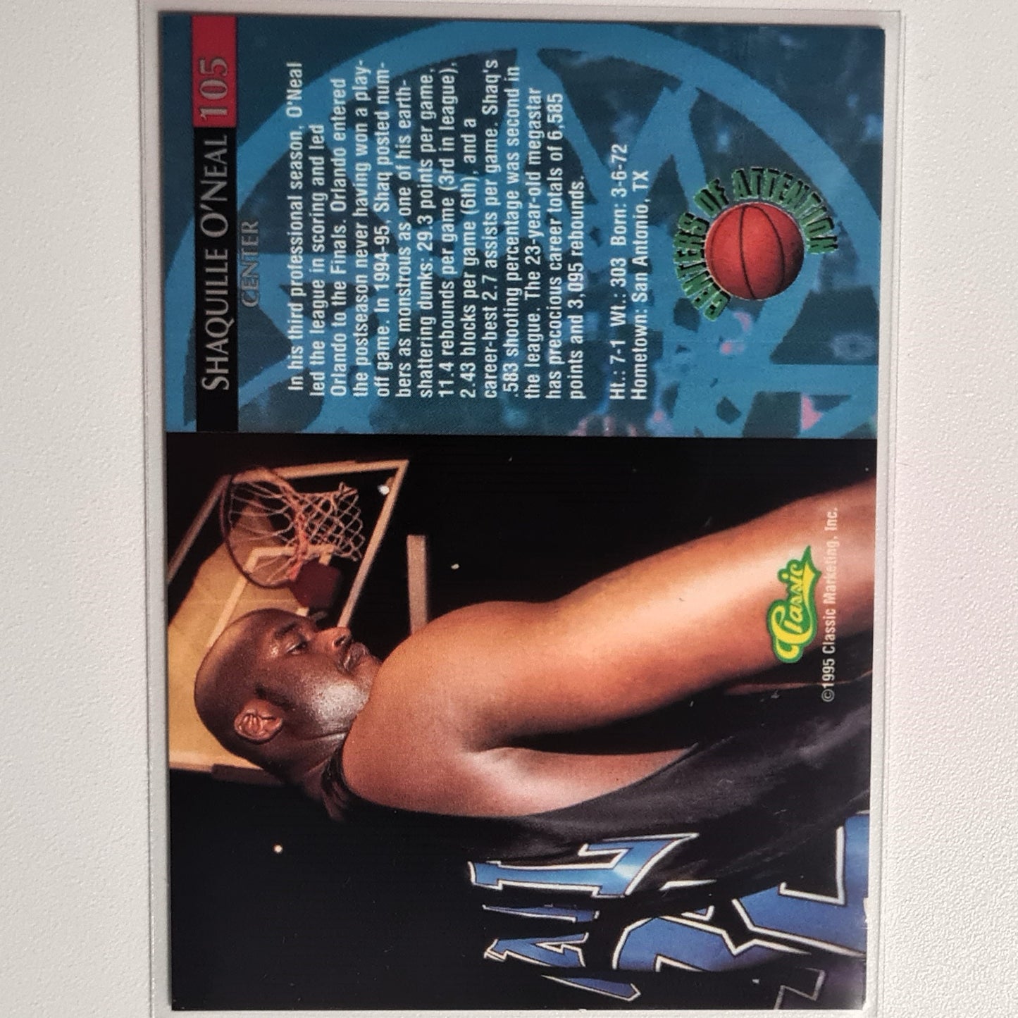 Shaquille O'Neal 1995 Classic the Rookies #105 NBA Basketball Orlando Magic Sehr gut/ausgezeichnet mit Ärmeln