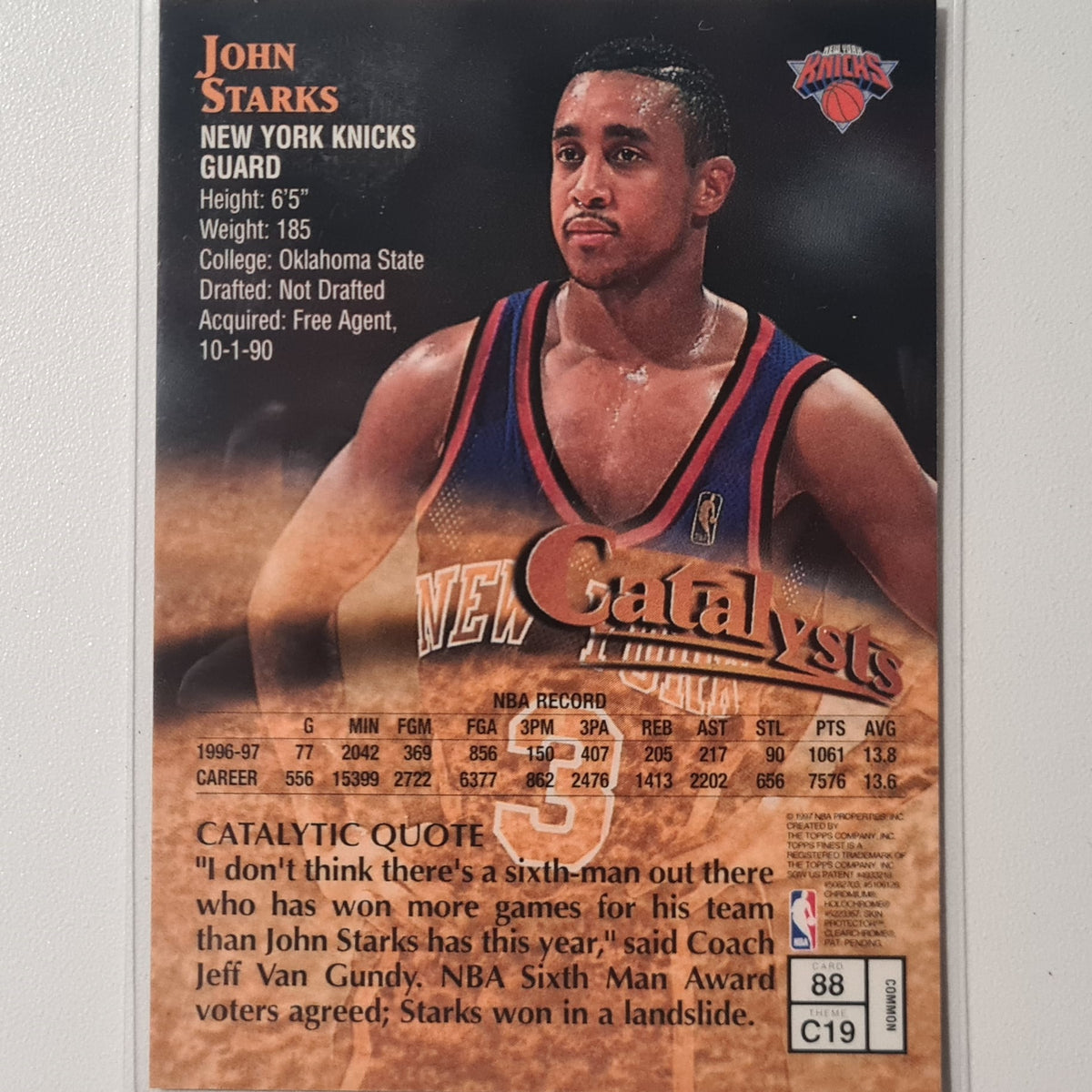 John Starks 1997 Topps Finest C19 #88 Catalysts NBA Basketball New York Knicks Excellent/Mint Sleeved