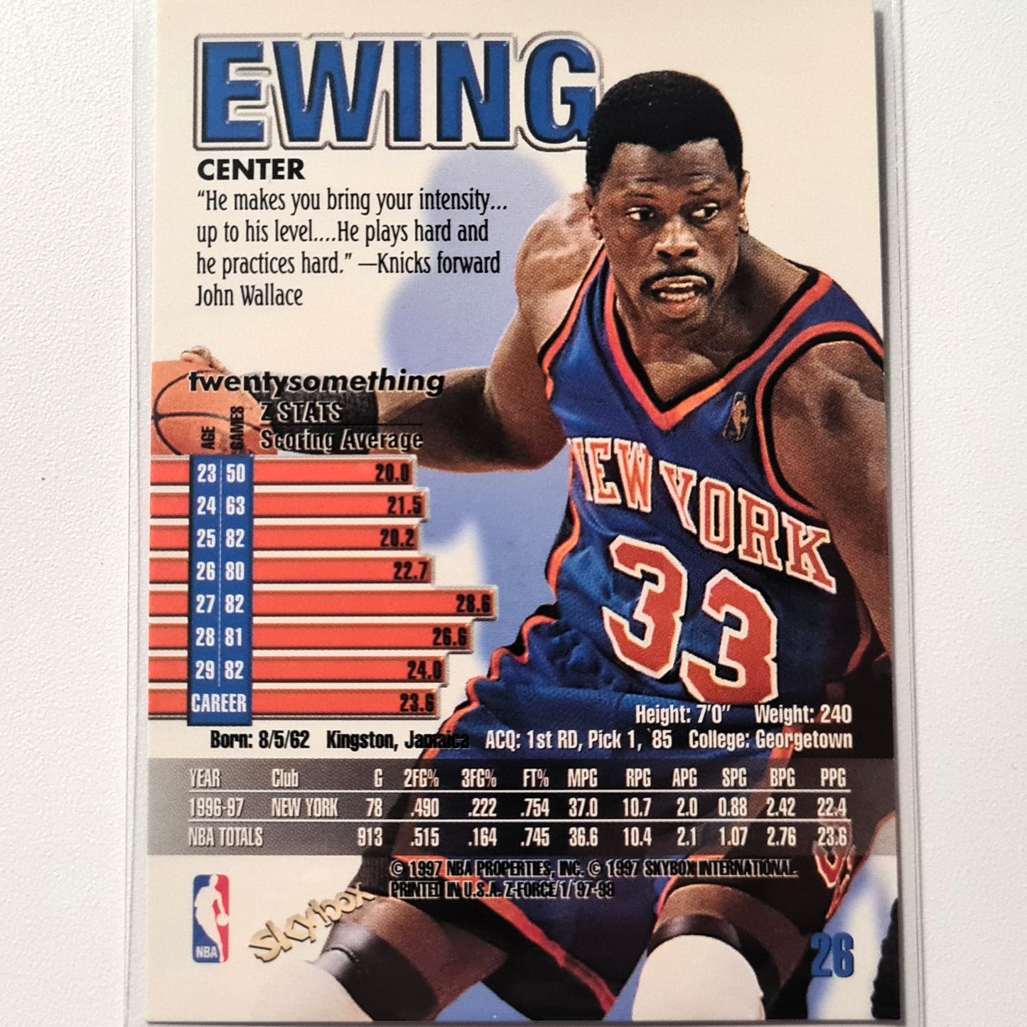 Patrick Ewing 1997 Skybox Z-Force #26 NBA Basketball New York Knicks Excellent Sleeved