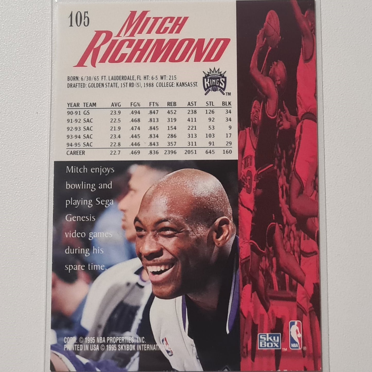 Mitch Richmond 1995 Skybox #105 NBA Basketball Sacramento Kings Ausgezeichnete Ärmel