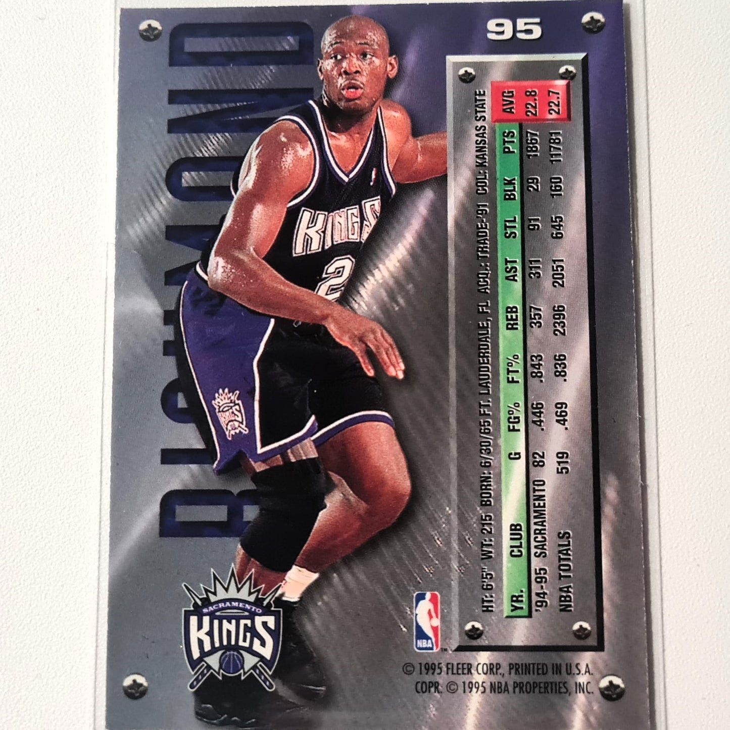 Mitch Richmond 1995 Fleer Metal 95-96 #95 NBA Basketball Sacramento Kings Ausgezeichnete Ärmel
