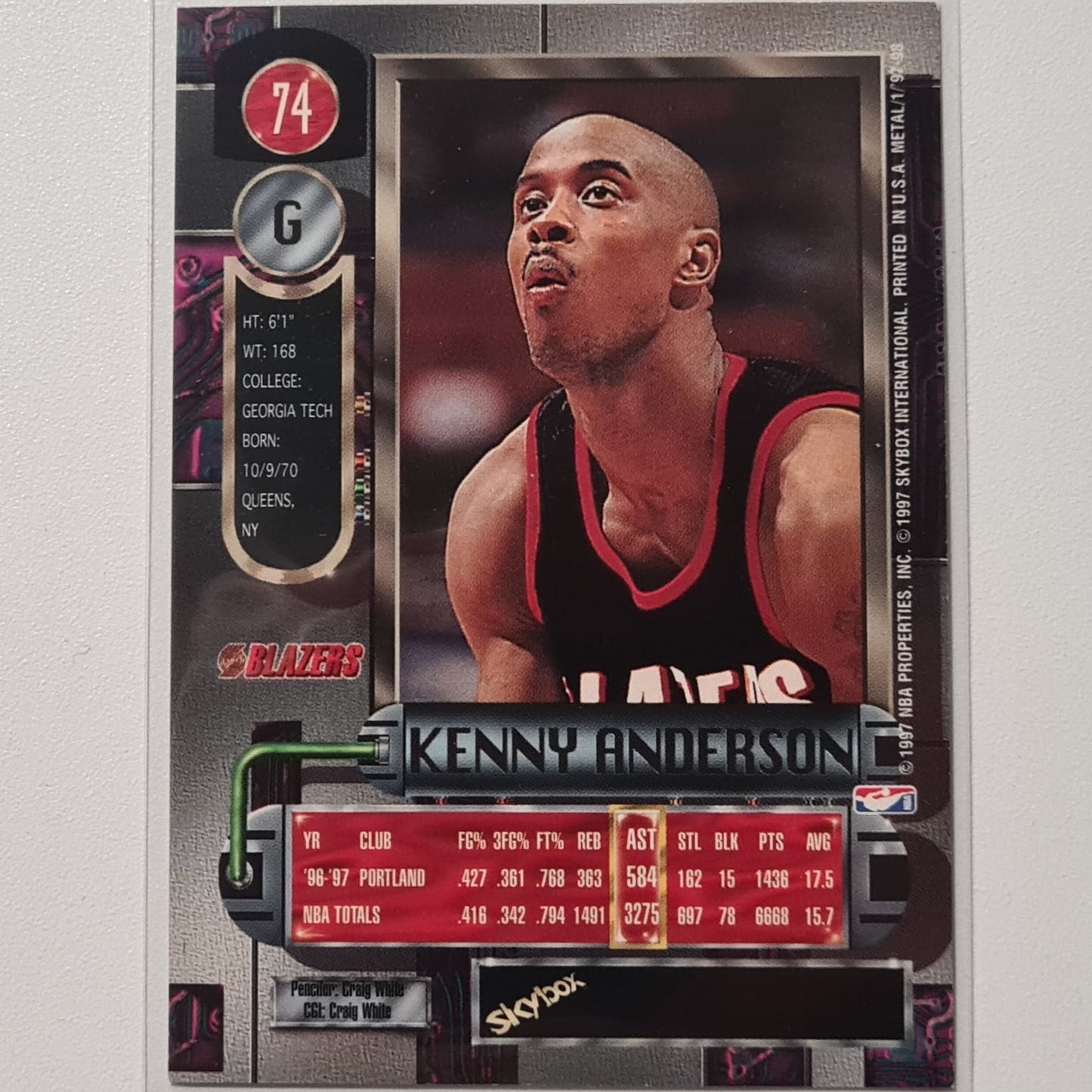 Kenny Anderson 1997 Skybox Metal Universe #74 NBA Basketball Portland Trail Blazers Ausgezeichnete Ärmel