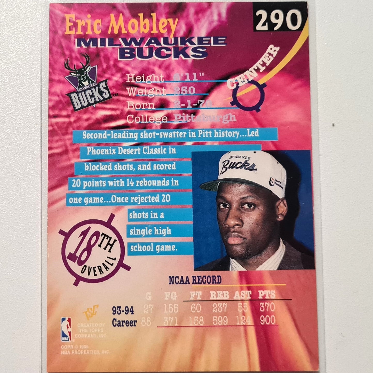 Eric Mobley 1995 Topps Stadium Club draft pick 94 #17 rookie RC CARD NBA Basketball Milwaukee Bucks Fair/Good Sleeved