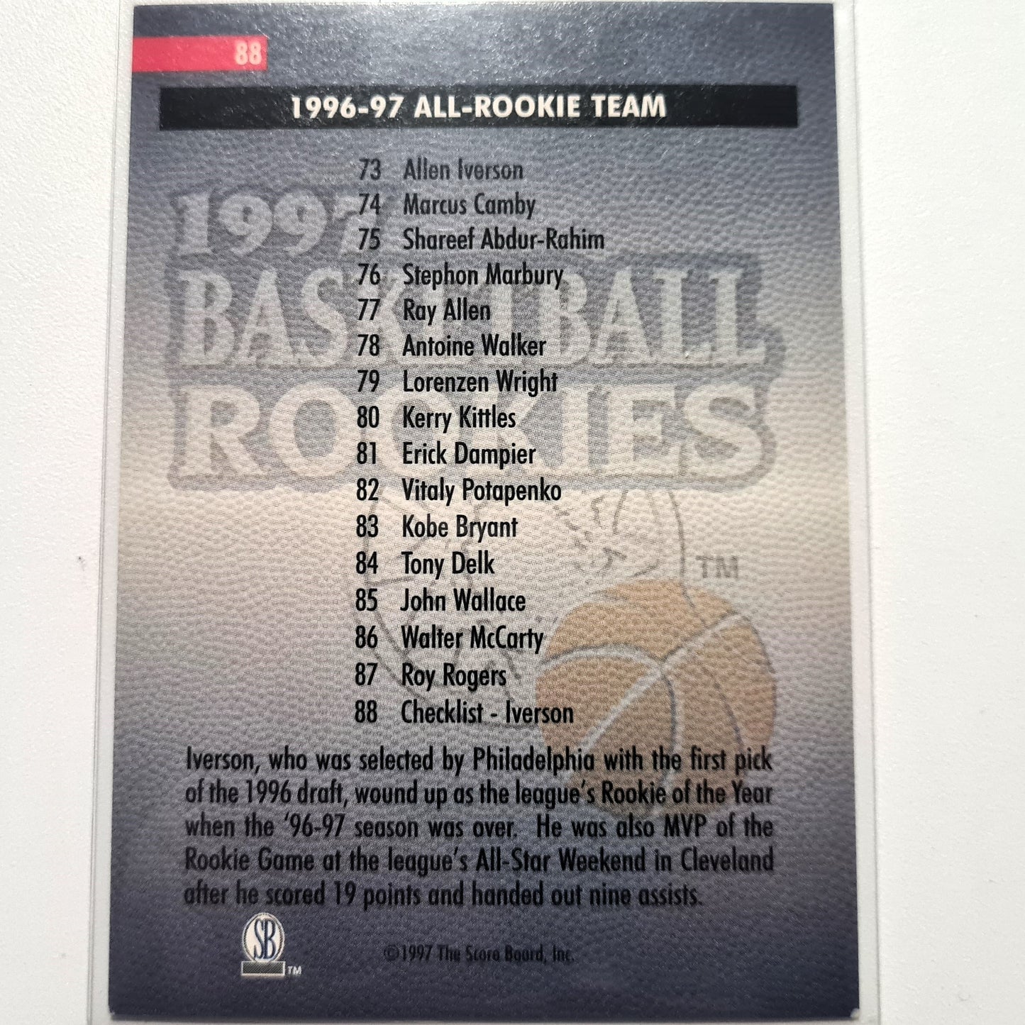 Allen Iverson 1997 Score Board Basketball rookies checklist #3 Rookie RC NBA Basketball Philadelphia 76ers Good+ sleeved
