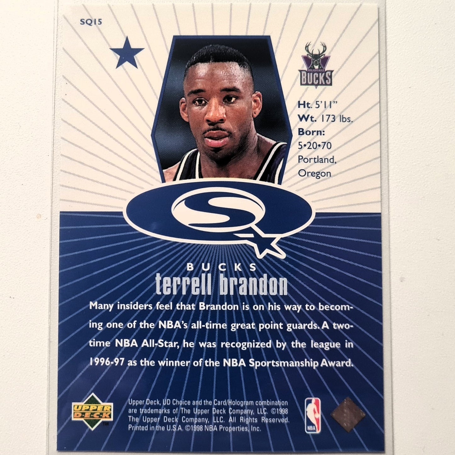 Terrell Brandon 1998 Upper-Deck SQ15 Starquest NBA Basketball Milwaukee Bucks Fair Gute Ärmel