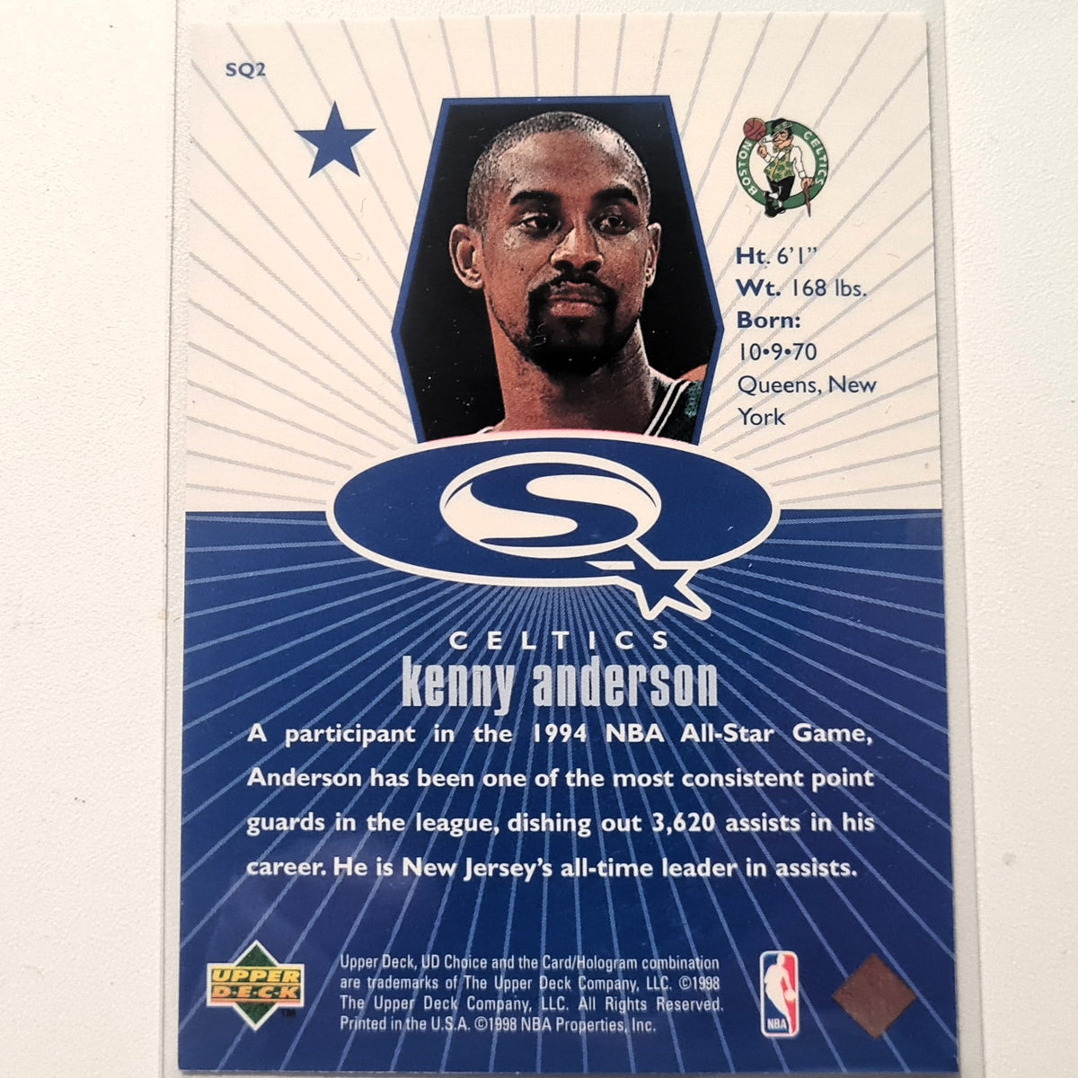 Kenny Anderson 1998 Upper-Deck SQ2 Starquest NBA Basketball Boston Celtics Ausgezeichnete Ärmel