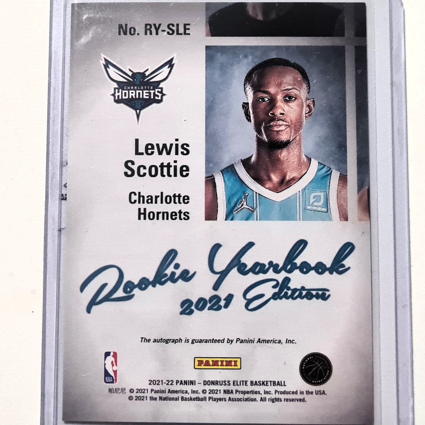 Scottie Lewis 2021-22 Panini Elite Rookie Yearbook RY-SLE Rookie RC Auto NBA Basketball Charlotte Hornets Mint sleeved