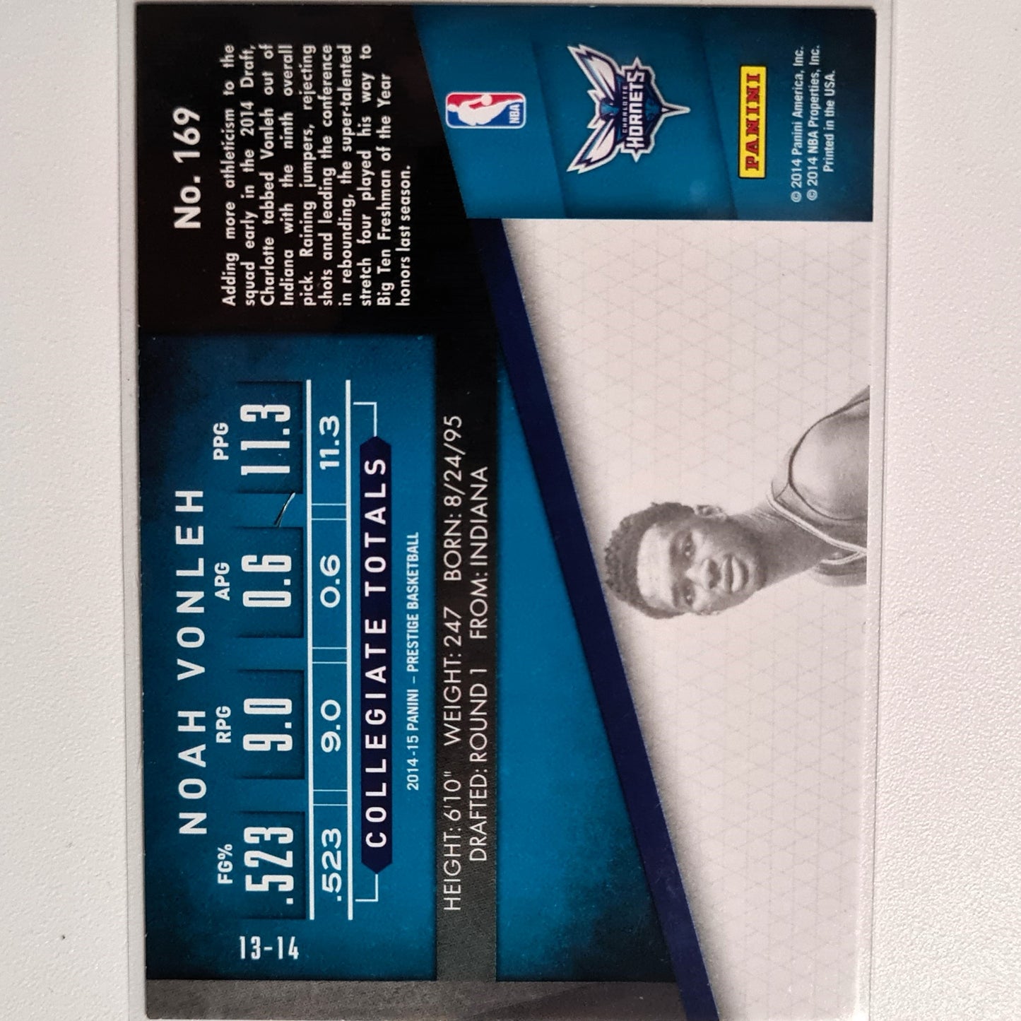 Noah Vonleh 2014 Panini Prestige 2014-15 rookie RC #169 NBA Basketball Charlotte Hornets excellent sleeved