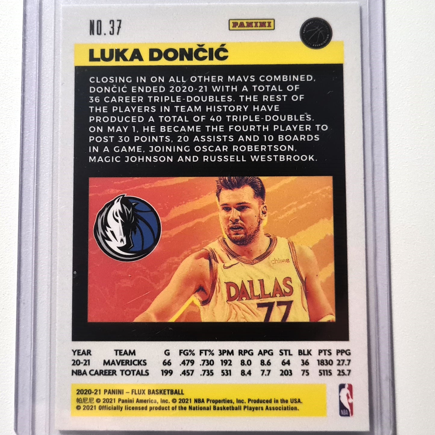 Luka Doncic 2020-21 Panini Flux #37 NBA Basketball Dallas Mavericks Mint sleeved