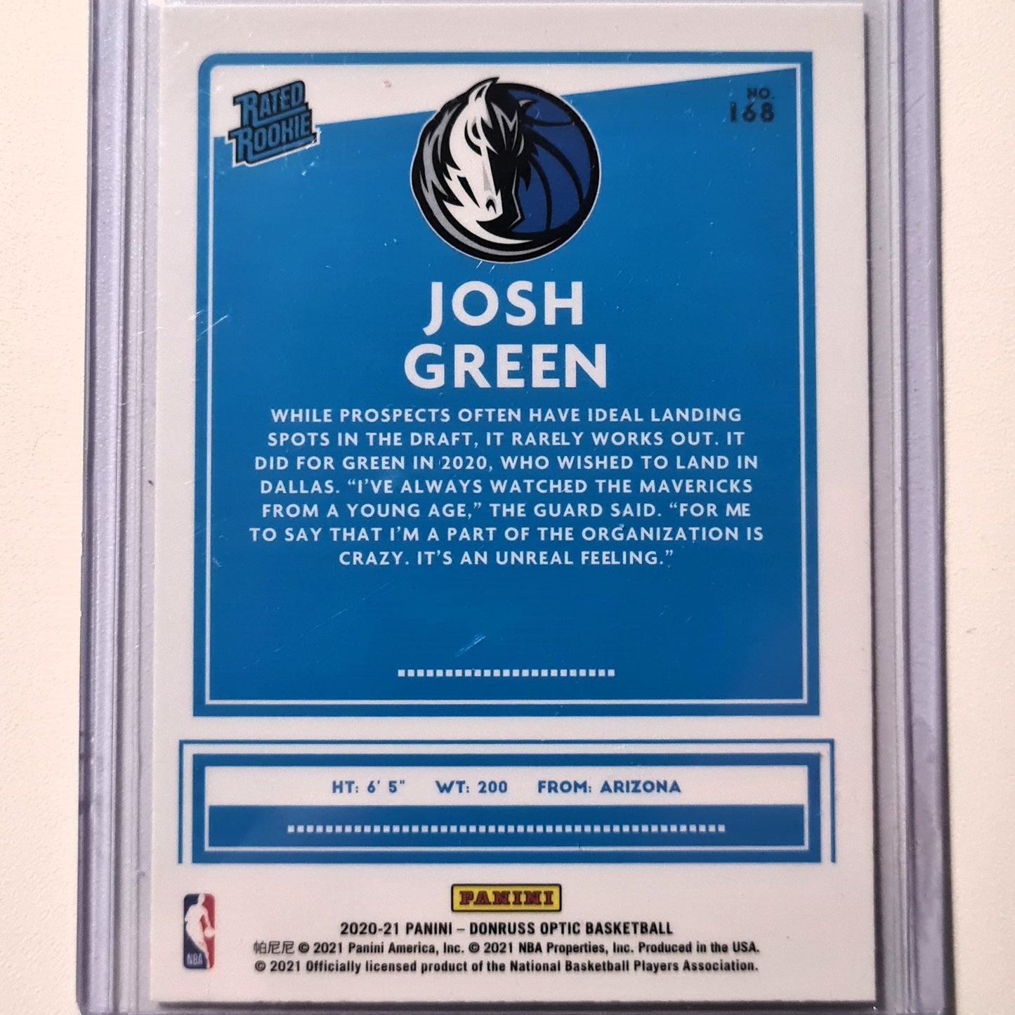 Josh Green 2020-21 Panini Donruss optic Rated Rookie RC #168 NBA Basketball Dallas Mavericks Excellent/Mint sleeved