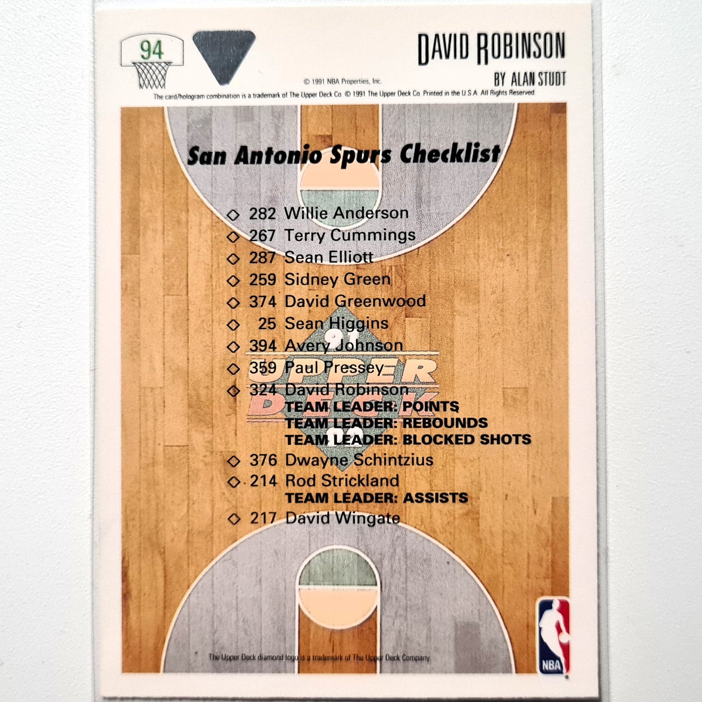 David Robinson 1991 Upper Deck illustriertes Kunstwerk Nr. 94 NBA Basketball San Antonio Spurs Sehr gut-ausgezeichnete Ärmel