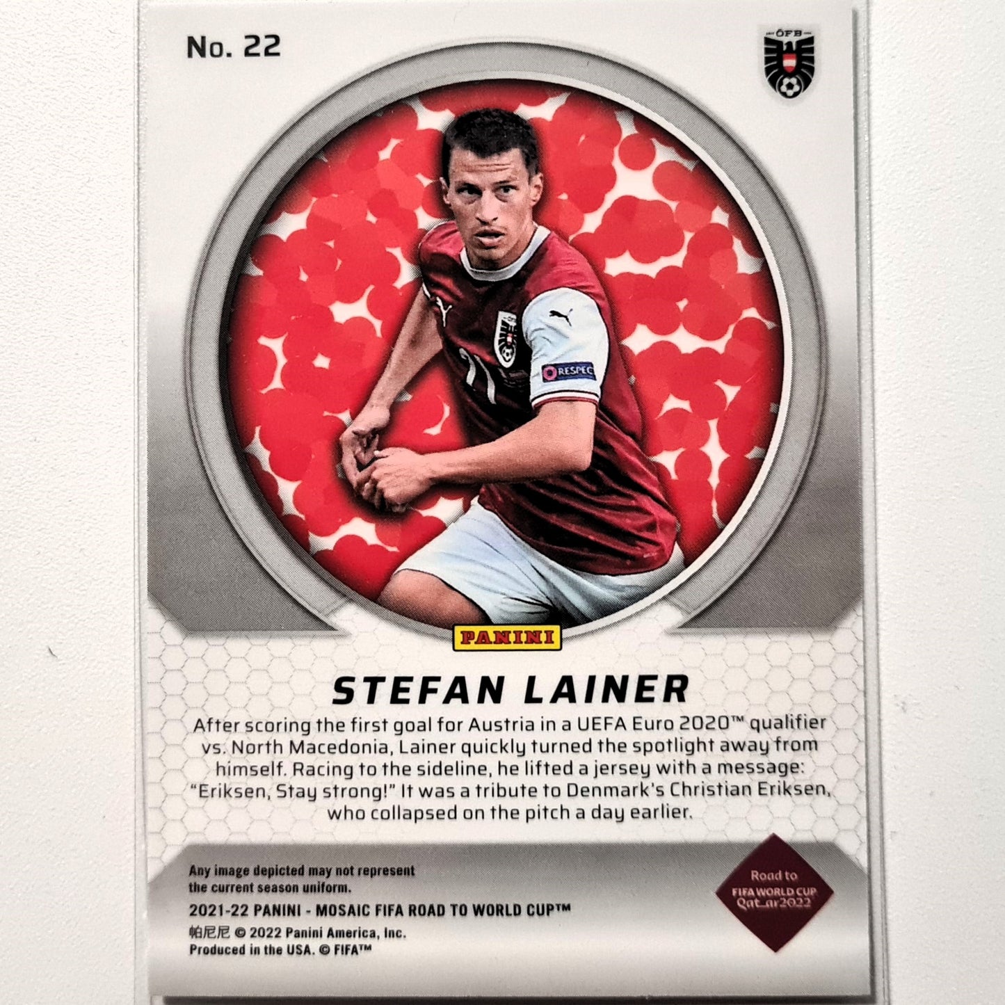 Stefan Lainer 2021-22 Panini Mosaik Fifa Weg zur Weltmeisterschaft Men of Mastery #22 Fußball Österreich Ausgezeichnet/Mintärmelig
