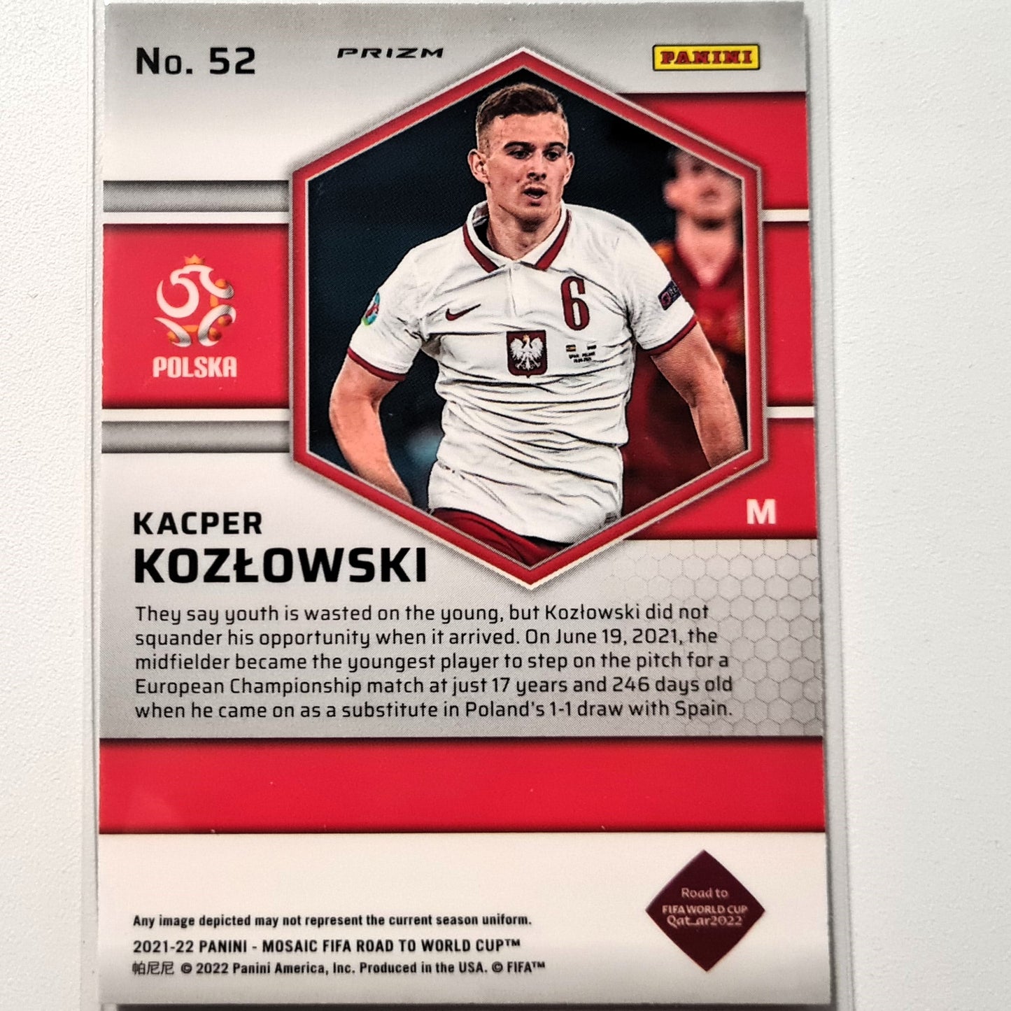 Kacper Kozlowski 2021-22 Panini Mosaik Fifa Weg zur Weltmeisterschaft Prizm RC #52 Fußball Polen Ausgezeichnet/Mintärmelig