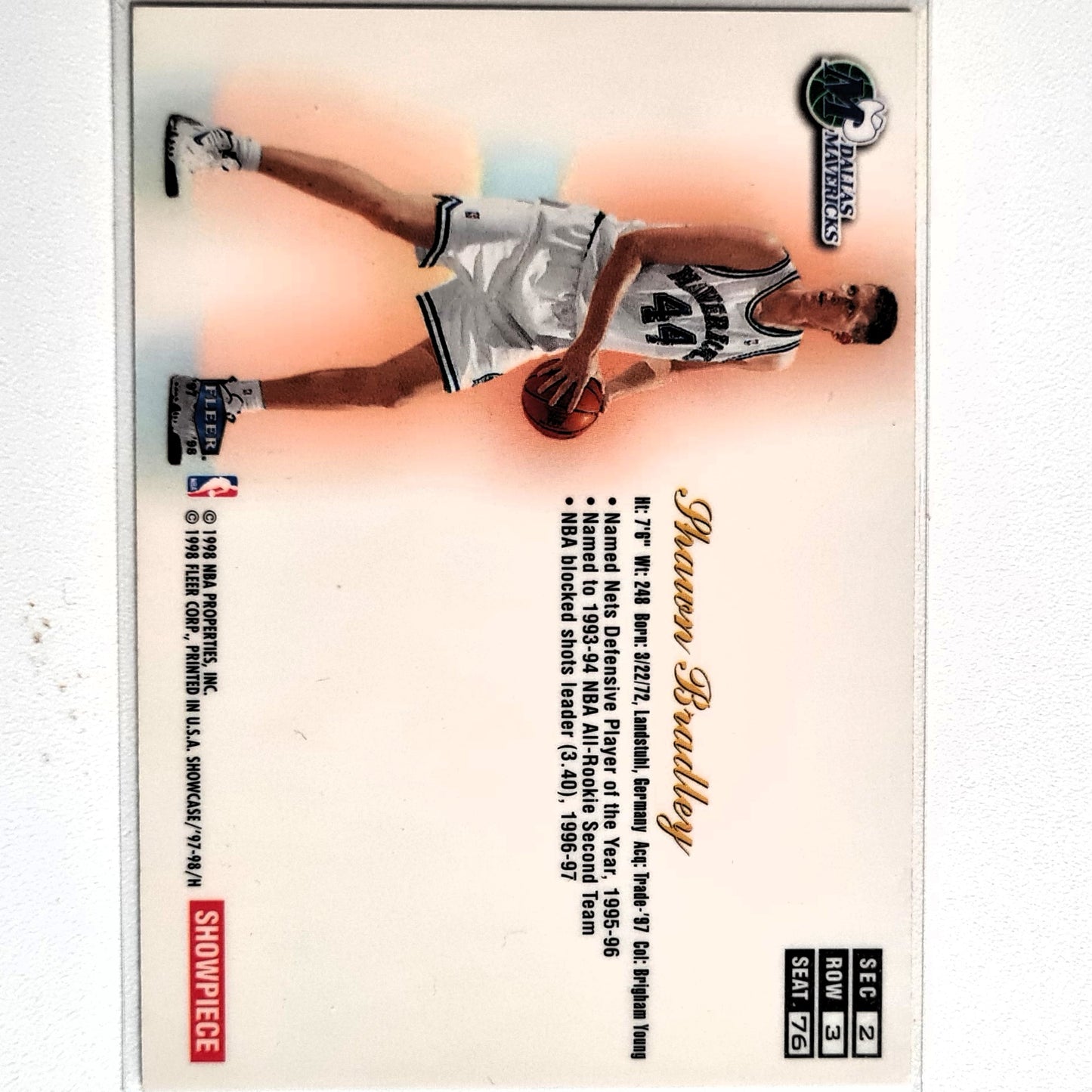Shawn Bradley 1998 Fleer 97-98 Flair Showcase Reihe 3 Sitz 76 NBA Basketball Dallas Mavericks Ausgezeichnete Ärmel