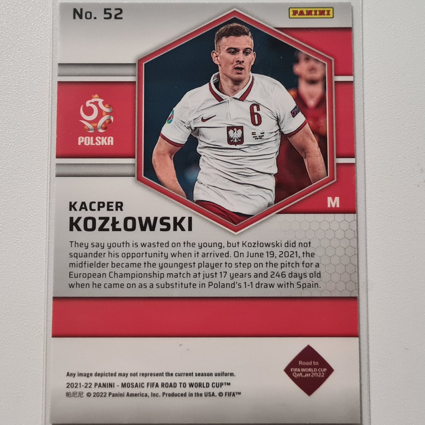 Kacper Kozlowski 2021-22 Panini Mosaic fifa road to world cup Rookie RC #52 Soccer Poland Mint sleeved