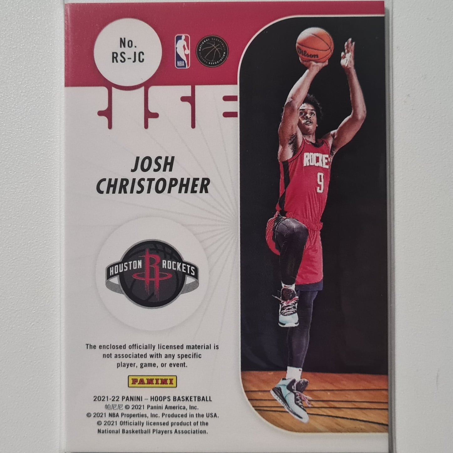 Josh Christopher 2021-22 Panini Hoops rise n shine RC Patch RS-JC NBA Basketball Houston Rockets Very good sleeved