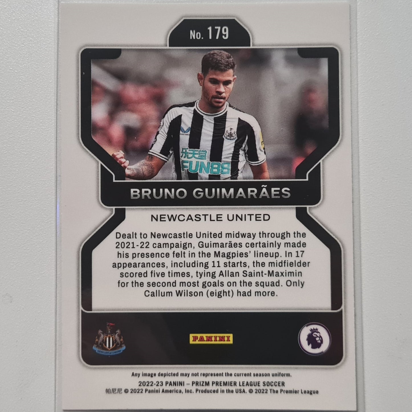 Bruno Guimaraes 2022-23 Panini Prizm Premier League Rookie RC #179 Soccer Newcastle United Mint sleeved