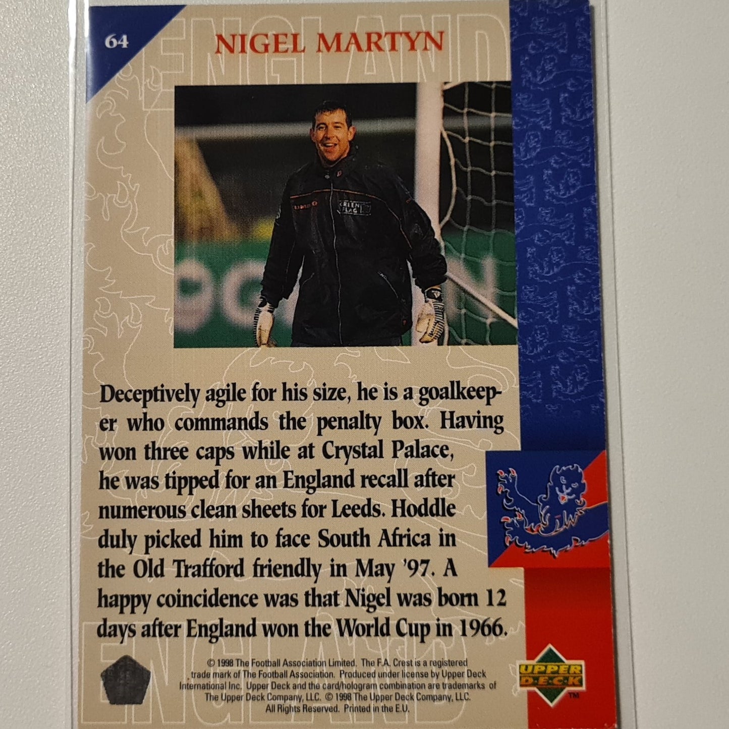Nigel Winterburn 1997 Upper Deck England Soccer On the edge #64 England World cup Good sleeved