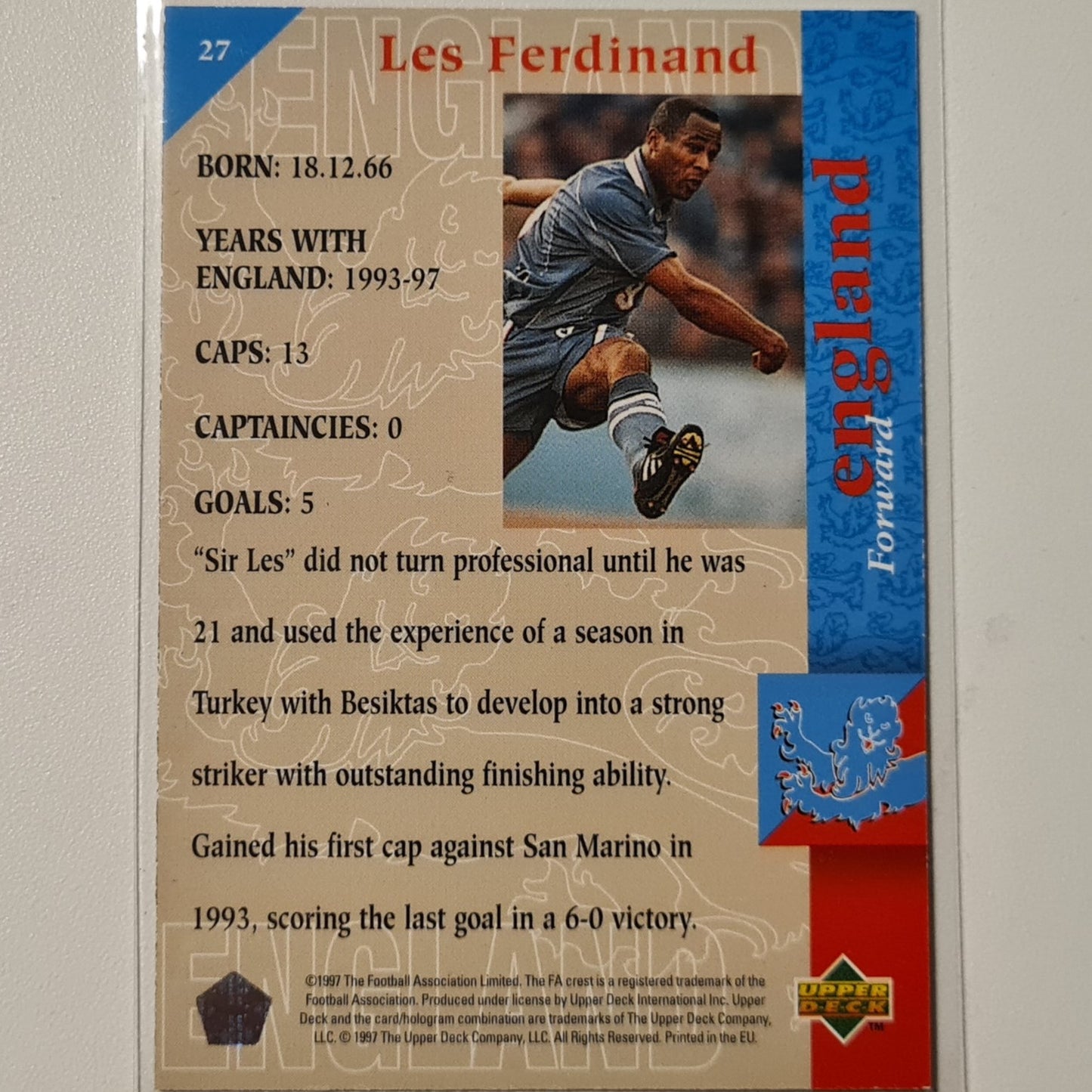 Les Ferdinand 1997 Upper Deck England Soccer The Squad #27 England World cup Good sleeved