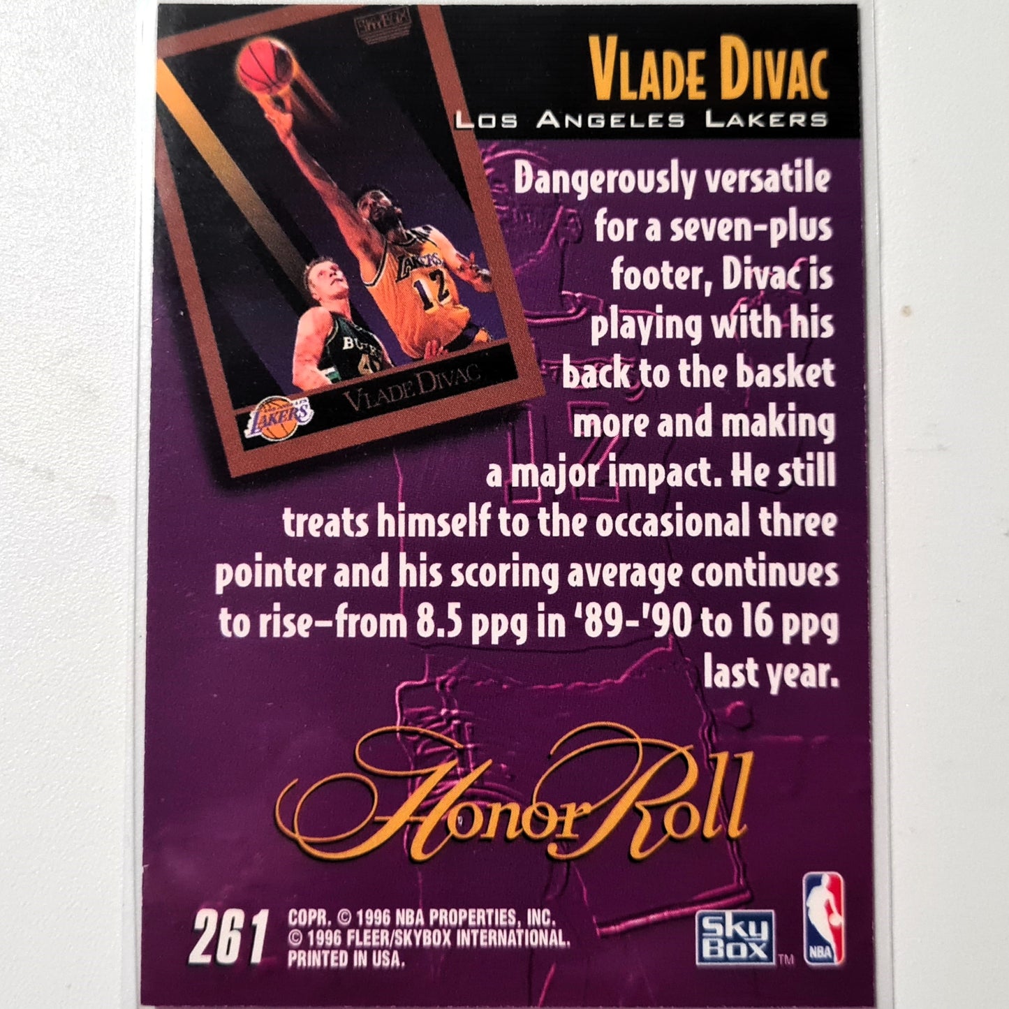 Vlade Divac 1996 Skybox Honor Roll #261 NBA Basketball LA Lakers Excellent Sleeved