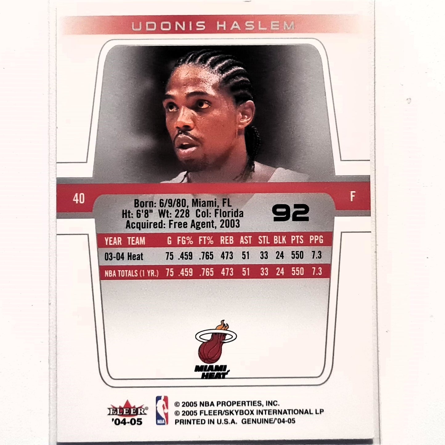 Udonis Haslem 2005 Fleer 04-05 Genuine #182 NBA Basketball Miami Heat Very Good Sleeved
