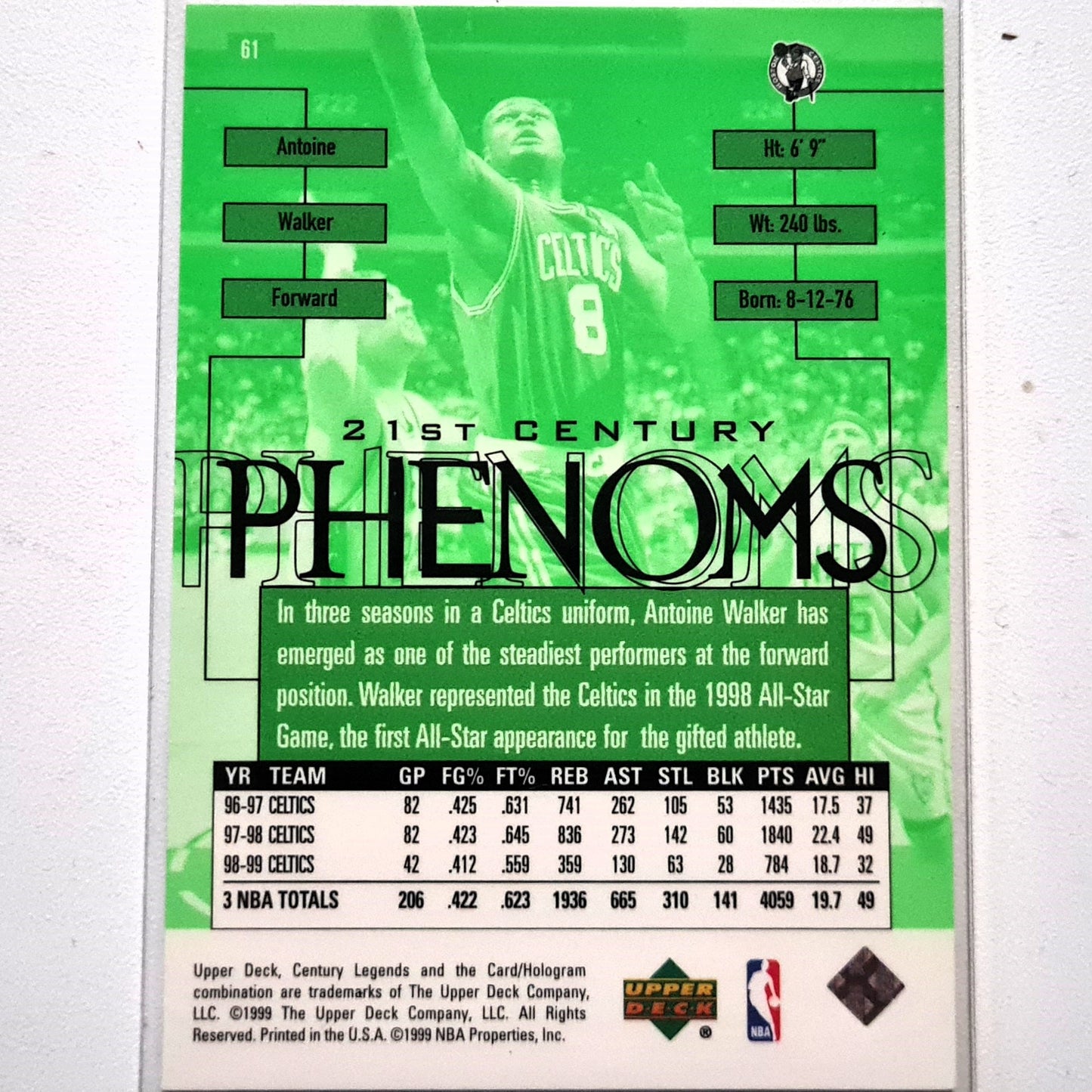 Antoine Walker 1999 Upper-Deck Century Legends 21st Century phenoms #61 NBA Basketball Boston Celtics very good-excellent Sleeved
