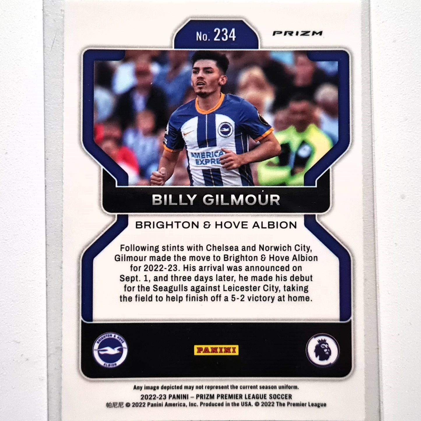 Billy Gilmour 2022-23 Panini Prizm Premier League Prizm green yellow holo #234 Football Soccer Brighton & Hove Albion Mint Sleeved