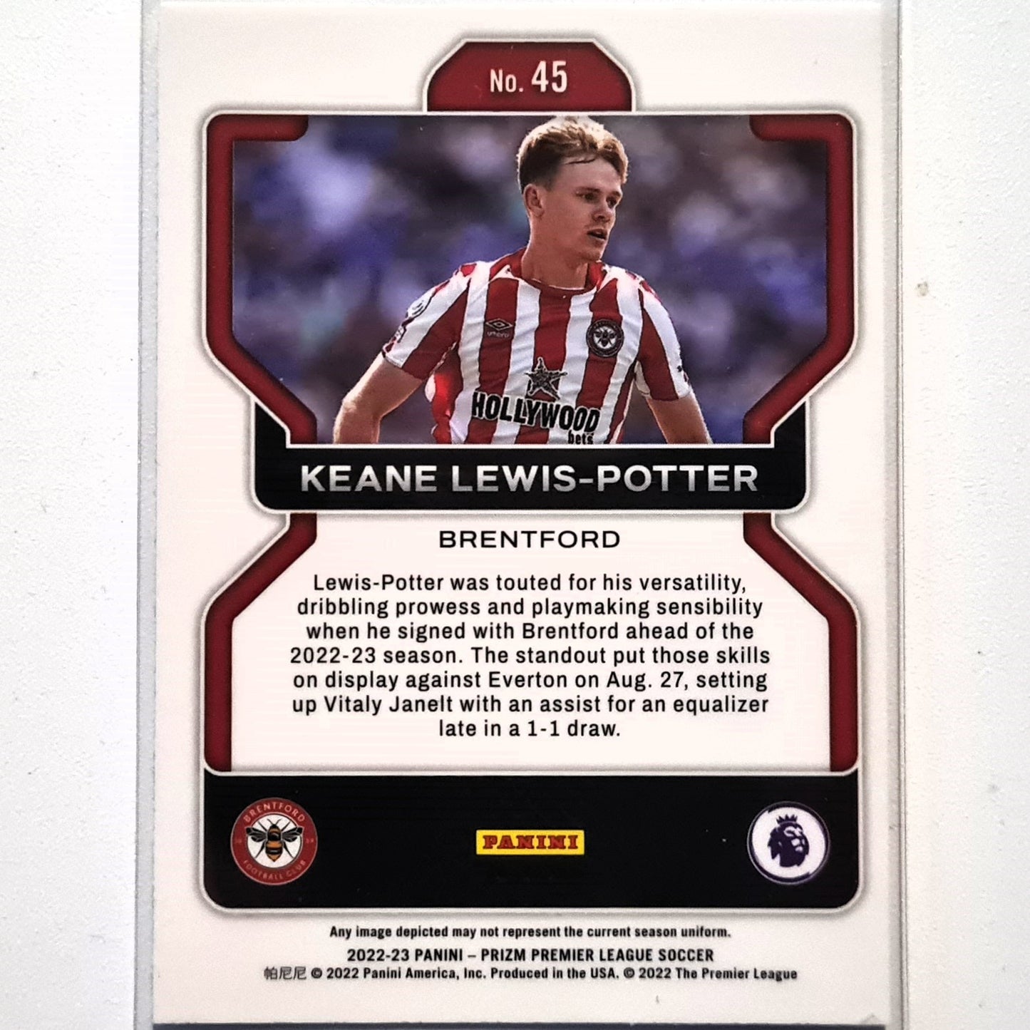 Keane Lewis-Potter 2022-23 Panini Prizm Premier League Prizm Rookie RC #45 Football Soccer Brentford Mint Sleeved
