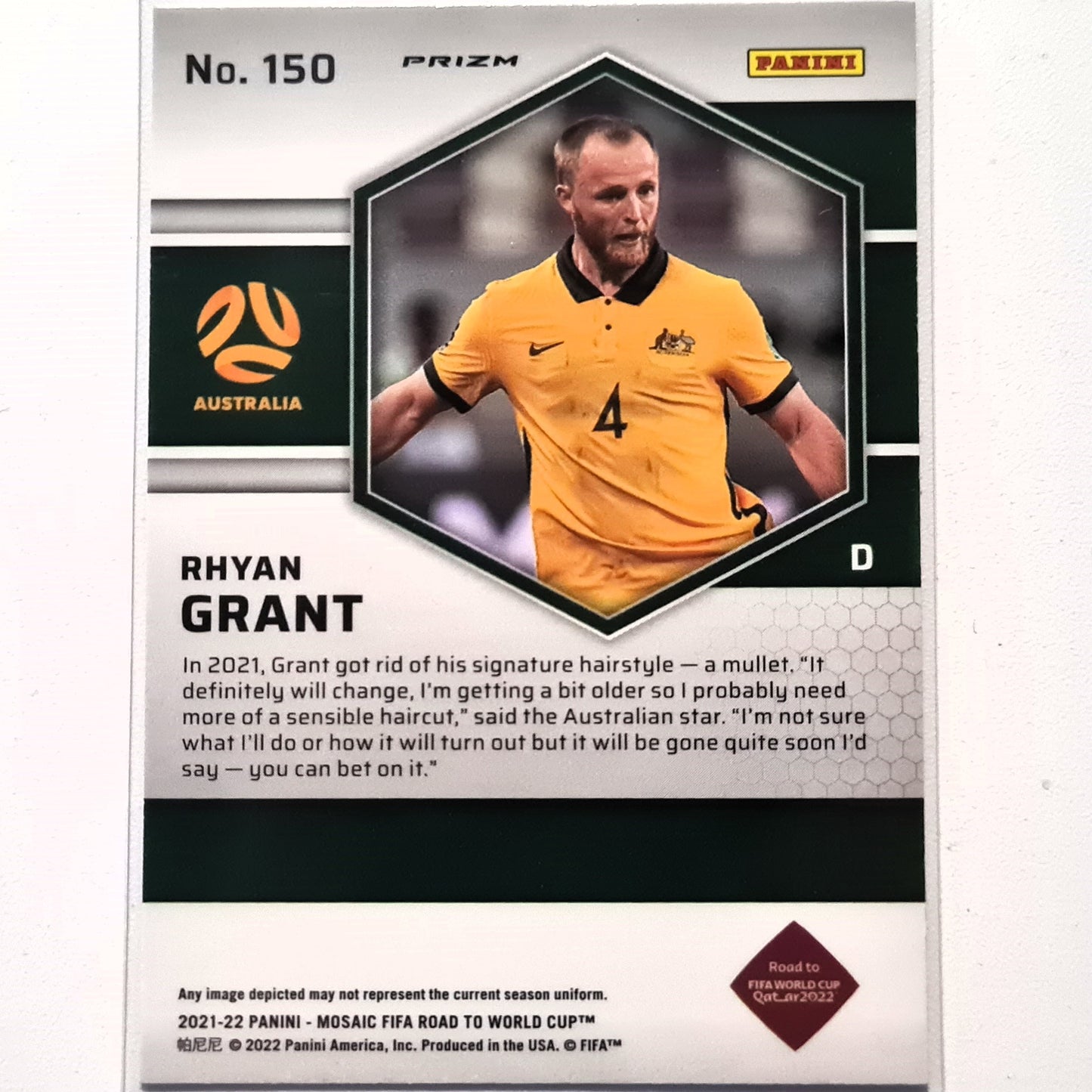 Rhyan Grant 2022-23 Panini Mosaic Fifa road to the world cup Prizm Rookie RC #150 Soccer Australia Excellent-Mint Sleeved