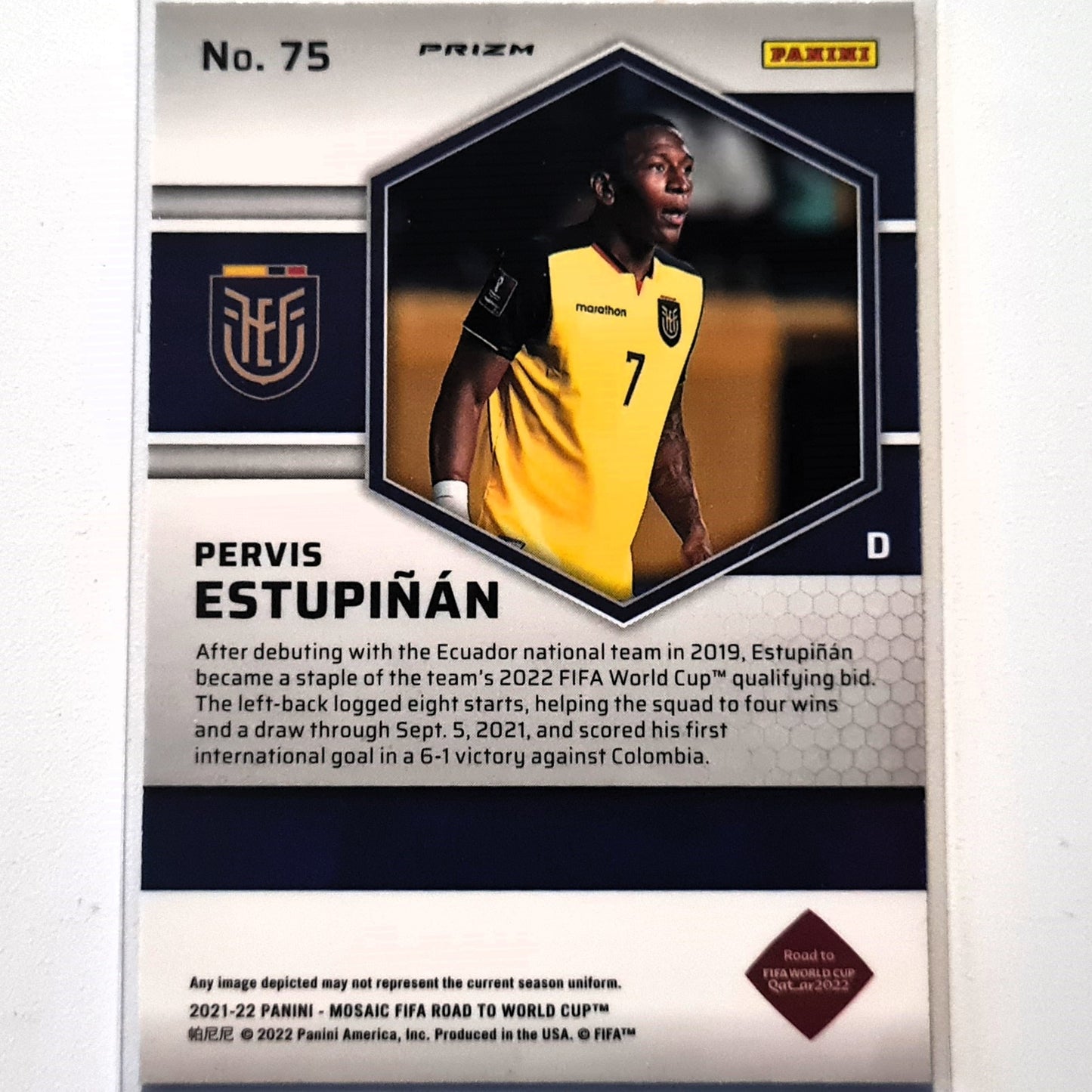 Pervis Estupinan 2022-23 Panini Mosaic Fifa road to the world cup Prizm #75 Soccer Ecuador Excellent-Mint Sleeved