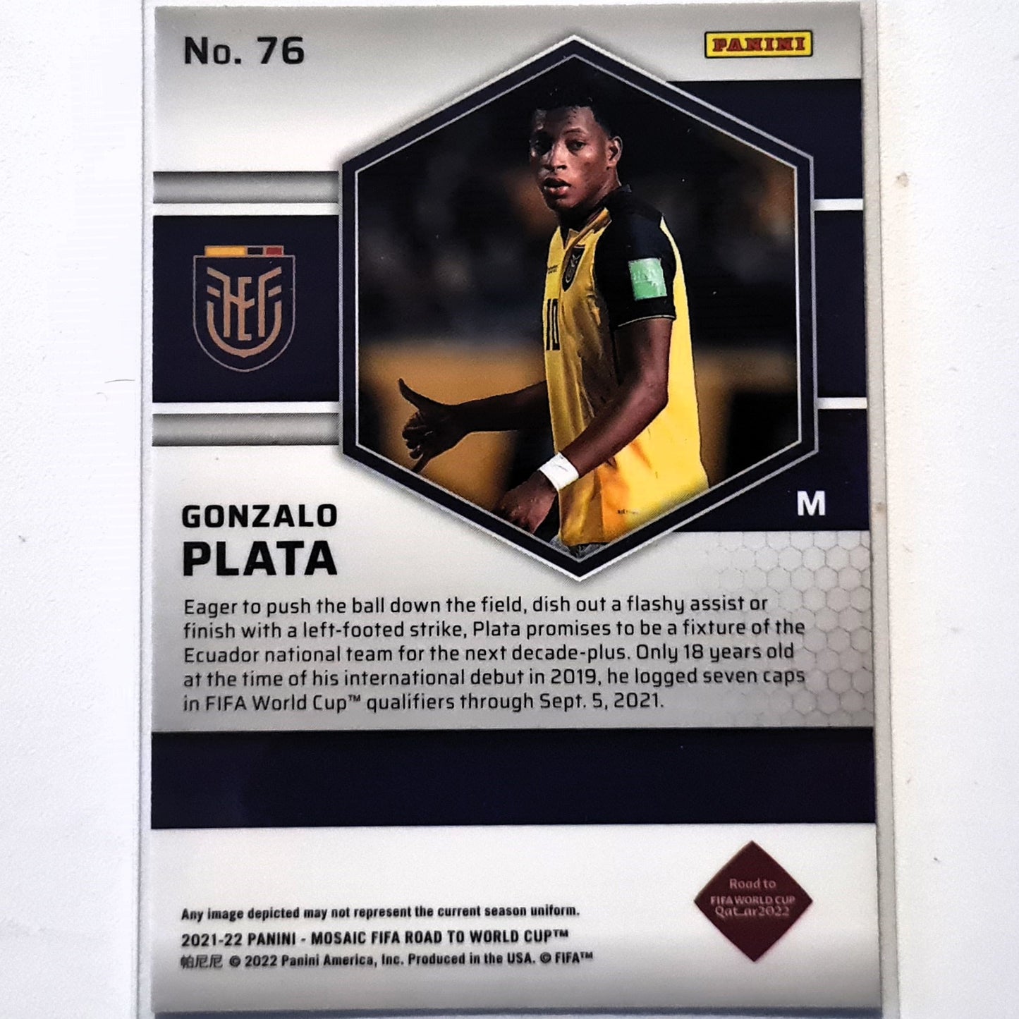 Gonzalo Plata 2022-23 Panini Mosaic Fifa road to the world cup Rookie RC #76 Soccer Ecuador Excellent-Mint Sleeved