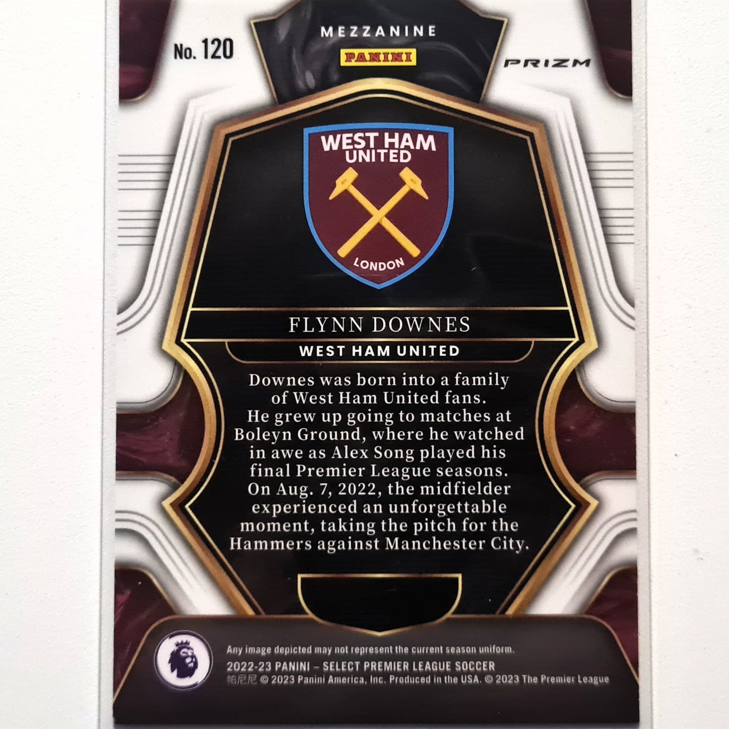 Flynn Downes 2022-23 Panini Select Premier Prizm Mezzanine Refractor Rookie RC #31 Soccer West-Ham United Excellent-Mint Sleeved