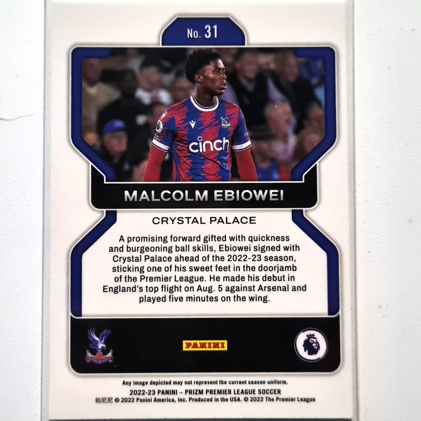 Malcolm Ebiowei 2022-23 Panini Select Premier Prizm Rookie RC #31 Soccer crystal palace Excellent-Mint Sleeved