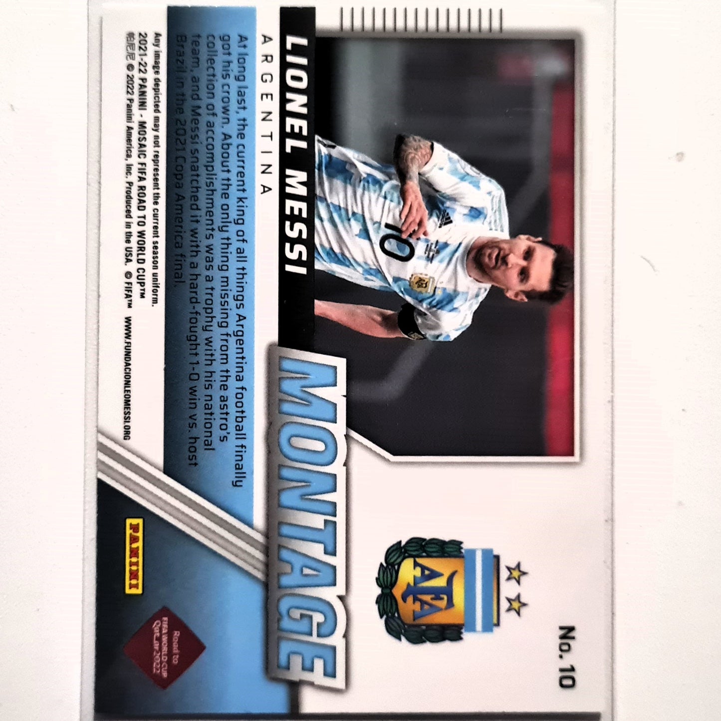 Lionel Messi 2021-22 Panini Mosaic fifa road to world cup Montage insert #10 Soccer Argentina Mint Sleeved