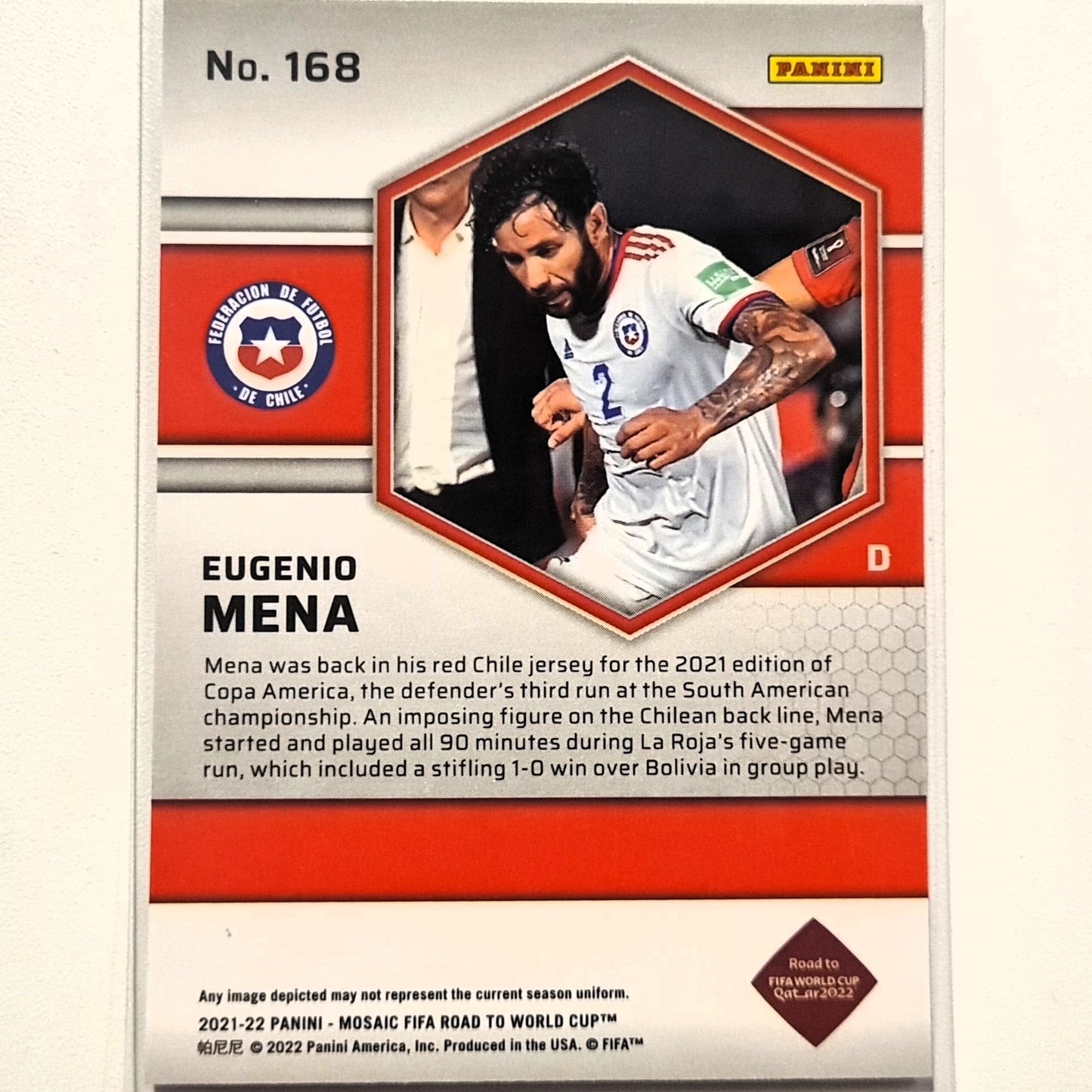 Eugenio Mena 2021-22 Panini Mosaic Fifa road to the world cup Rookie RC #168 Soccer Chile Excellent-Mint Sleeved