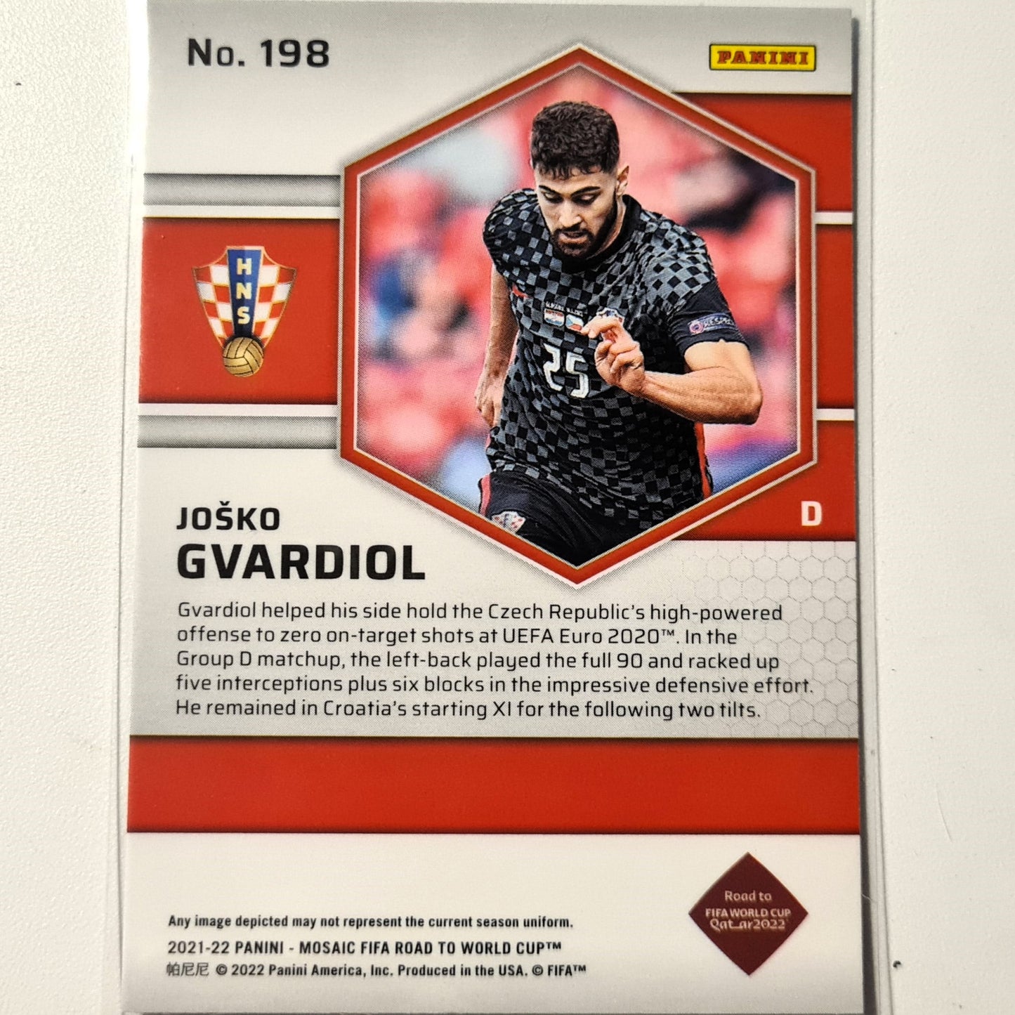 Josko Gvardiol 2021-22 Panini Mosaic fifa road to world cup rookie rc #198 Soccer Croatia Mint sleeved