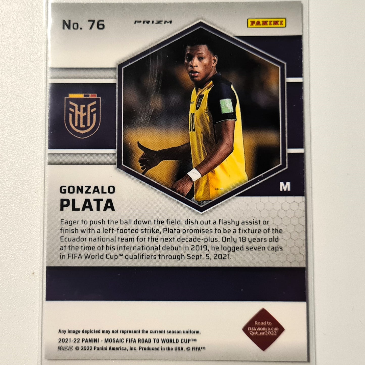 Gonzalo Plata 2022-23 Panini Mosaic Fifa road to the world cup Rookie RC Prizm #76 Soccer Ecuador Excellent-Mint Sleeved